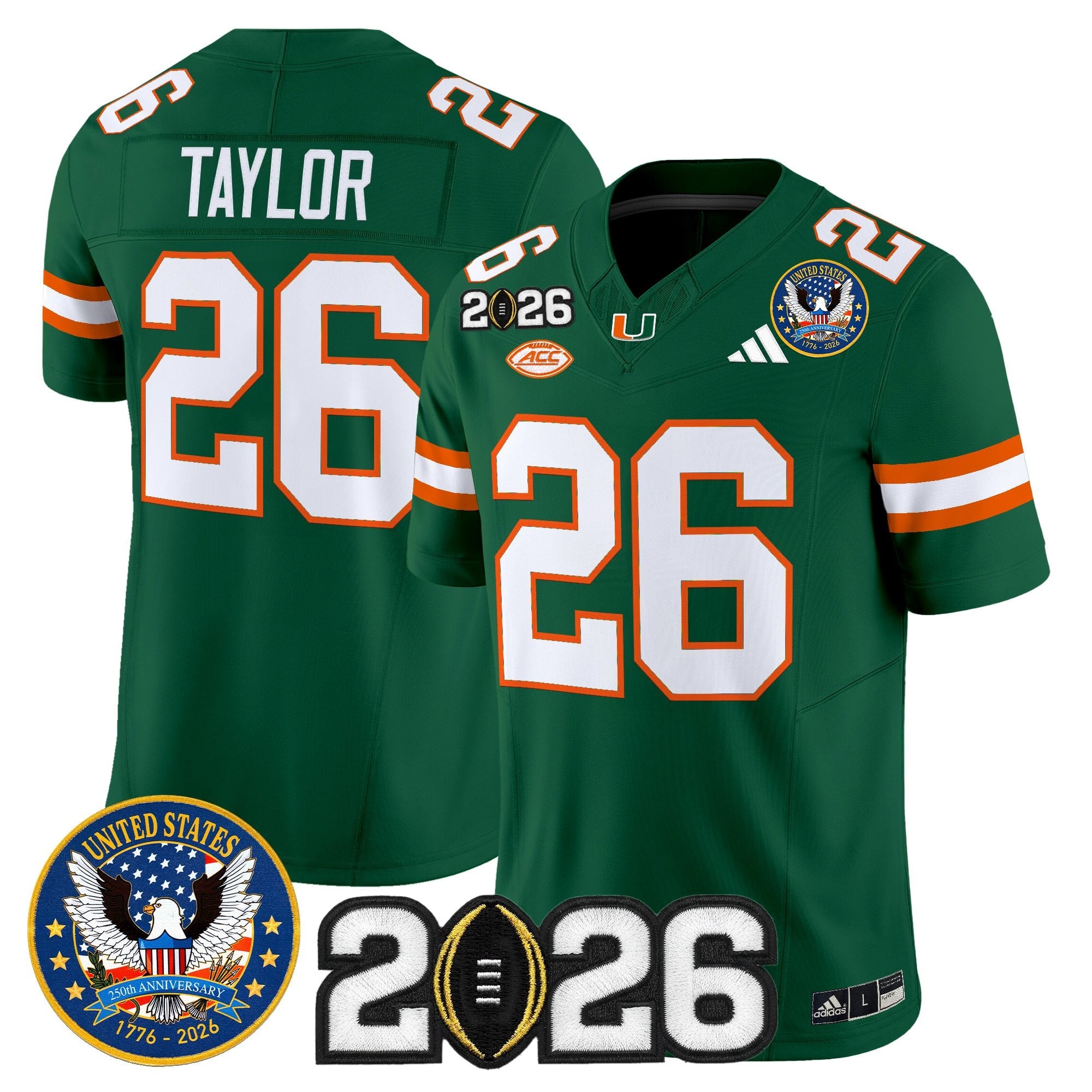 Men's Miami Hurricanes "United States 250th Anniversary & 2026 CFP Final Patch" Vapor Limited Jersey - All Stitched