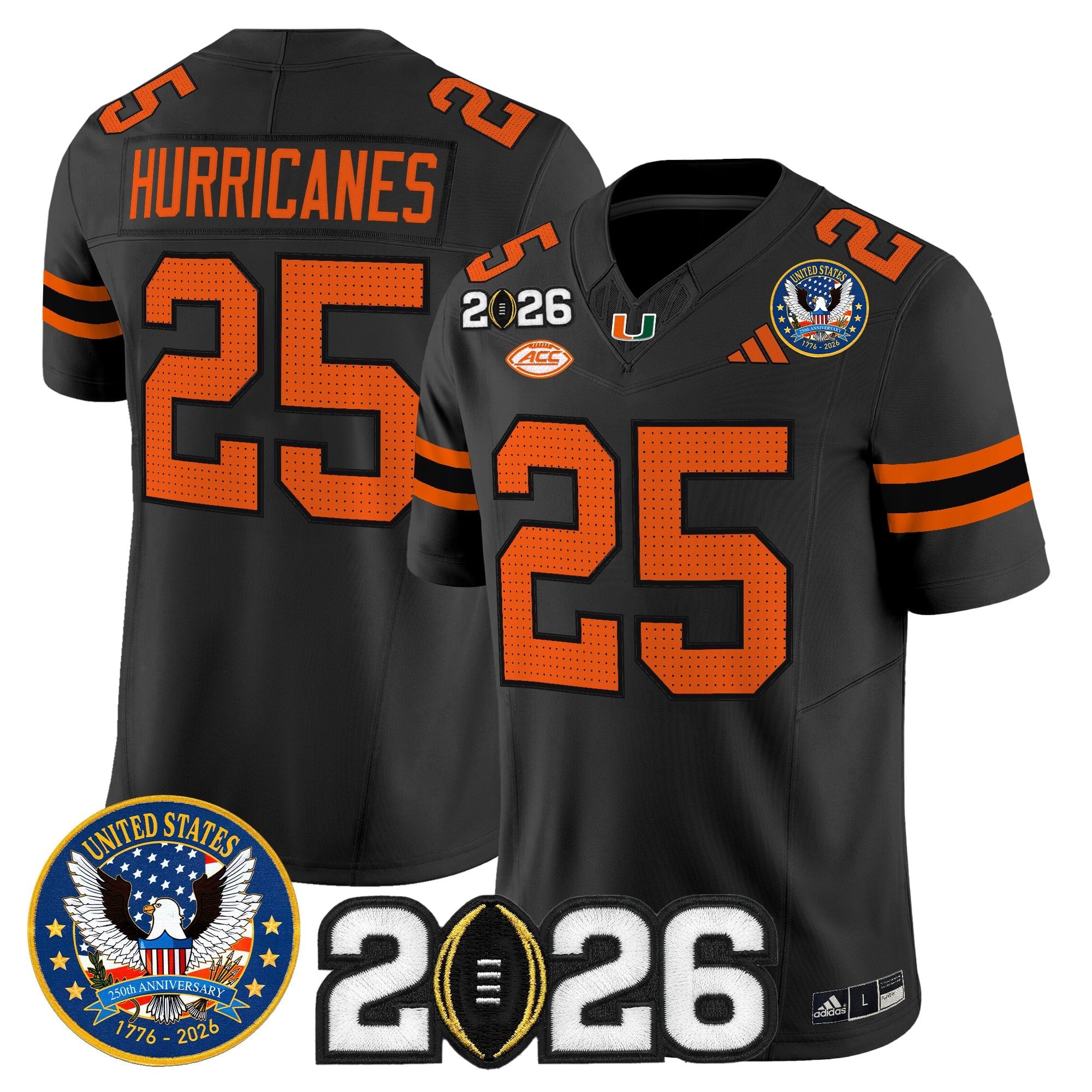 Men's Miami Hurricanes "United States 250th Anniversary & 2026 CFP Final Patch" Vapor Limited Jersey - All Stitched
