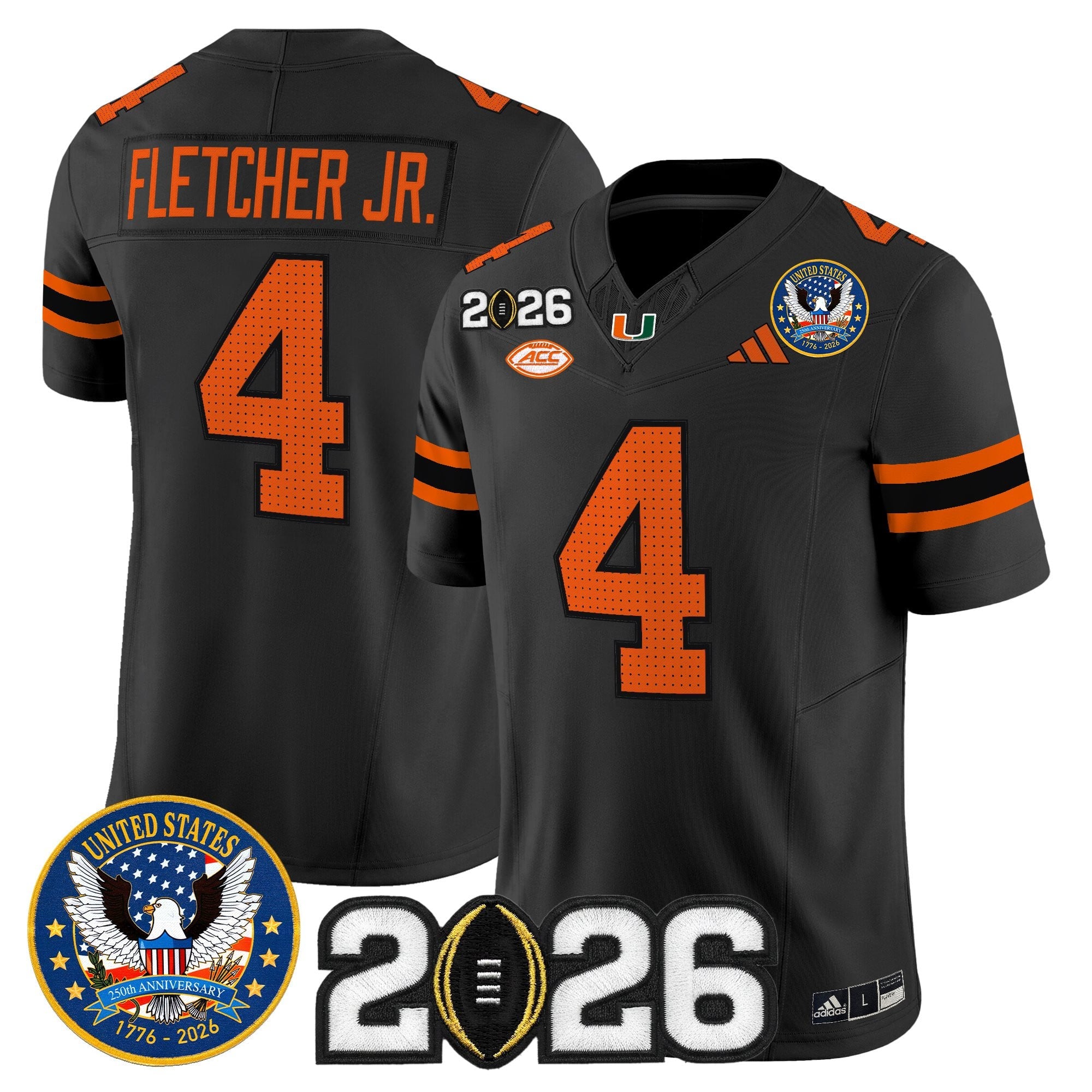 Men's Miami Hurricanes "United States 250th Anniversary & 2026 CFP Final Patch" Vapor Limited Jersey - All Stitched