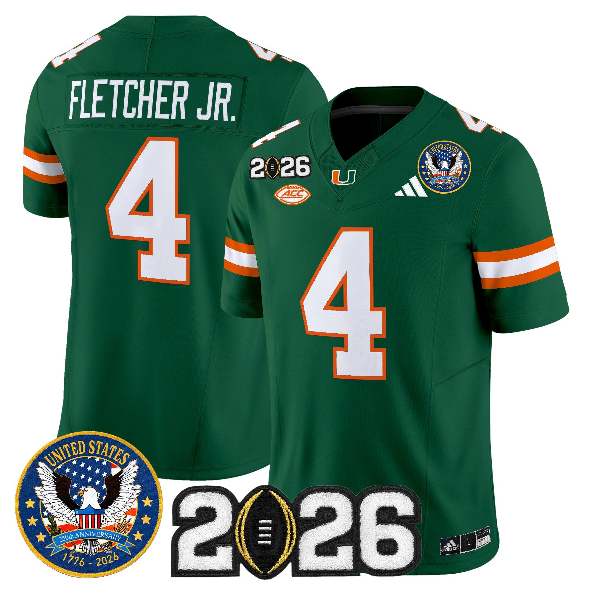 Men's Miami Hurricanes "United States 250th Anniversary & 2026 CFP Final Patch" Vapor Limited Jersey - All Stitched