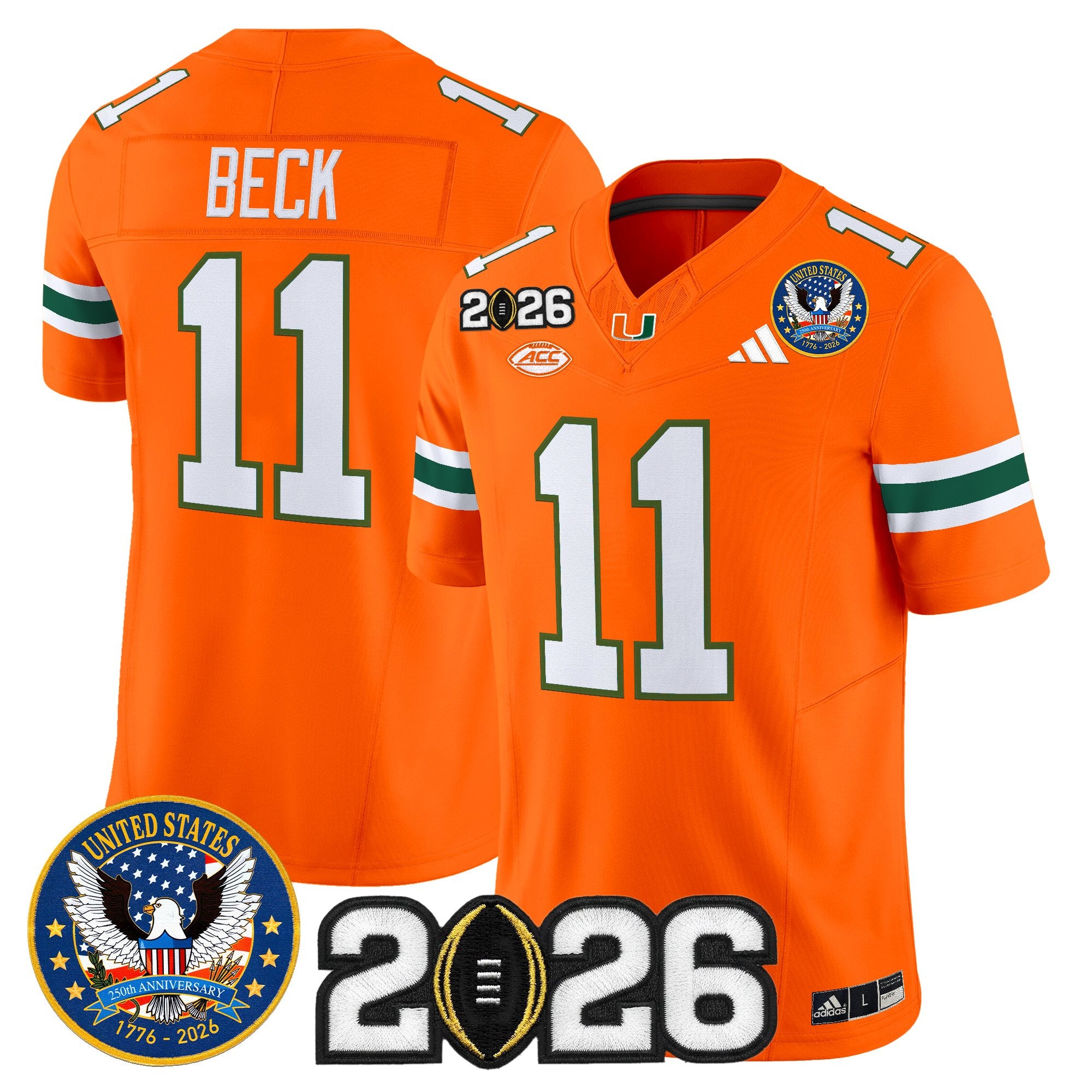 Men's Miami Hurricanes "United States 250th Anniversary & 2026 CFP Final Patch" Vapor Limited Jersey - All Stitched