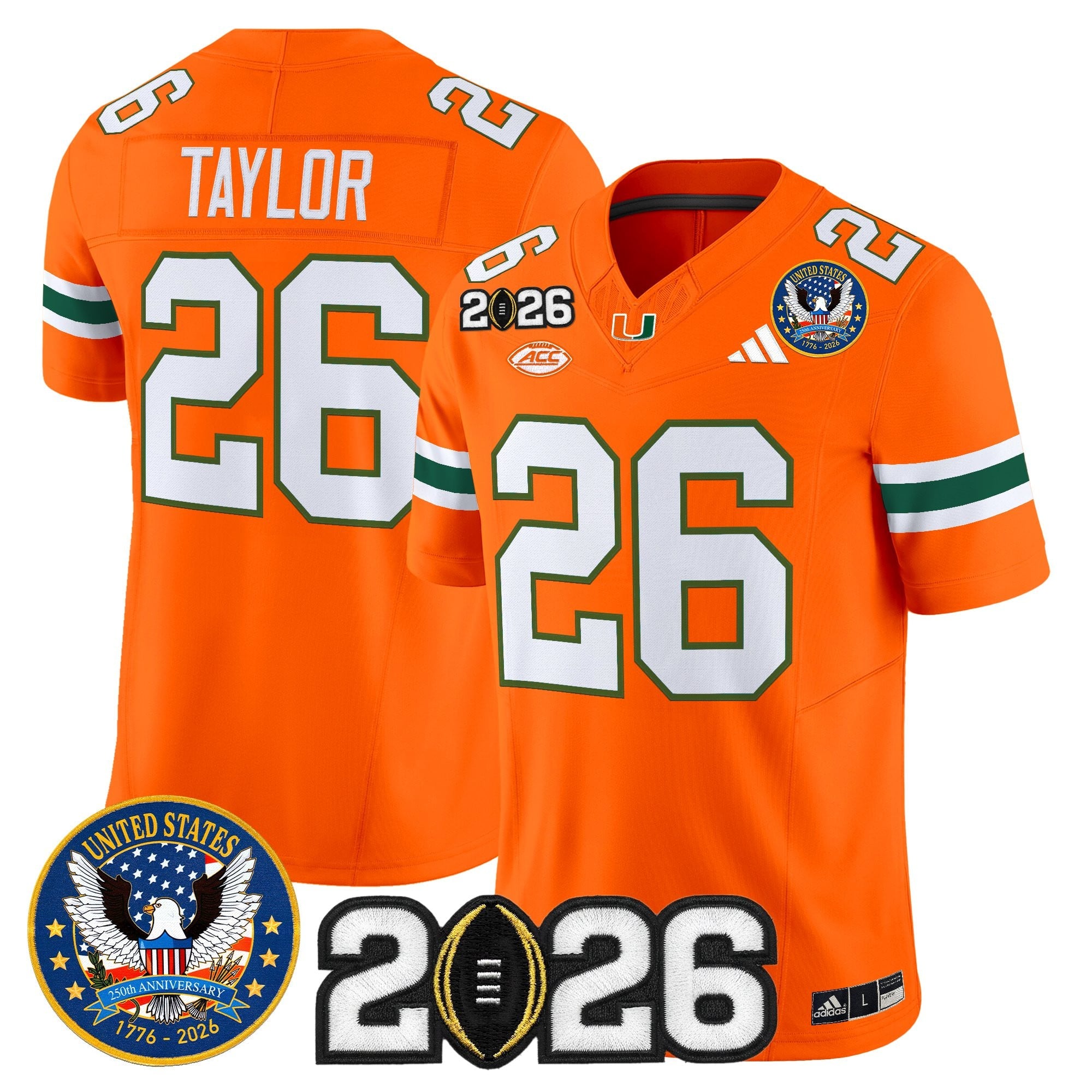 Men's Miami Hurricanes "United States 250th Anniversary & 2026 CFP Final Patch" Vapor Limited Jersey - All Stitched