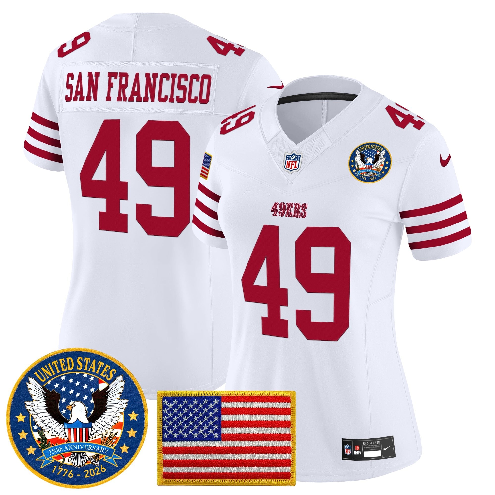 Women's San Francisco 49ers "United States 250th Anniversary Patch" Vapor Limited Jersey - All Stitched