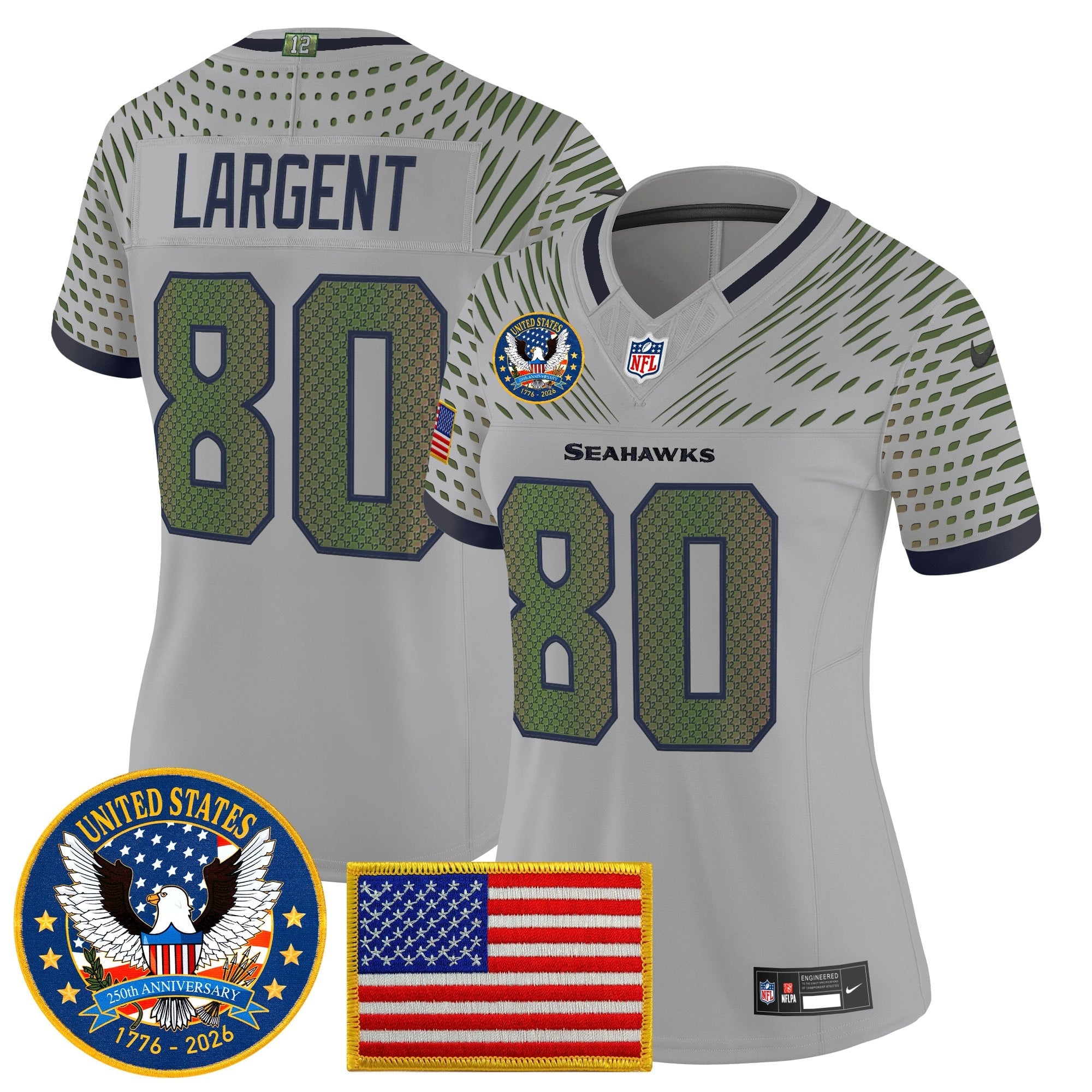 Women's Seattle Seahawks "United States 250th Anniversary Patch" Vapor Limited Jersey - All Stitched