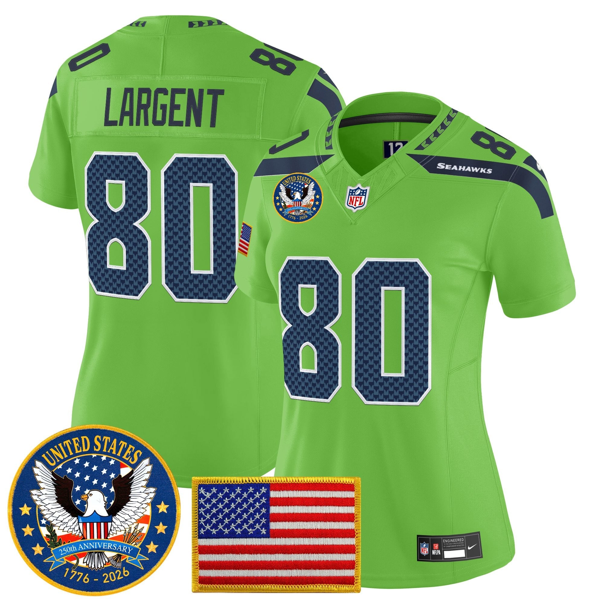 Women's Seattle Seahawks "United States 250th Anniversary Patch" Vapor Limited Jersey - All Stitched