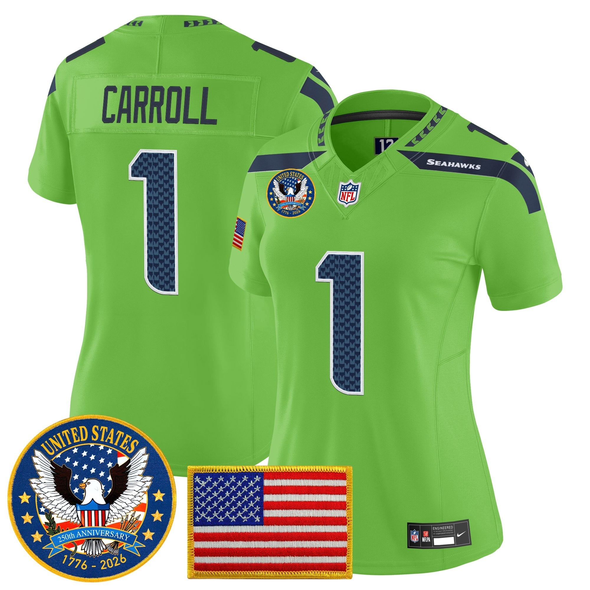 Women's Seattle Seahawks "United States 250th Anniversary Patch" Vapor Limited Jersey - All Stitched
