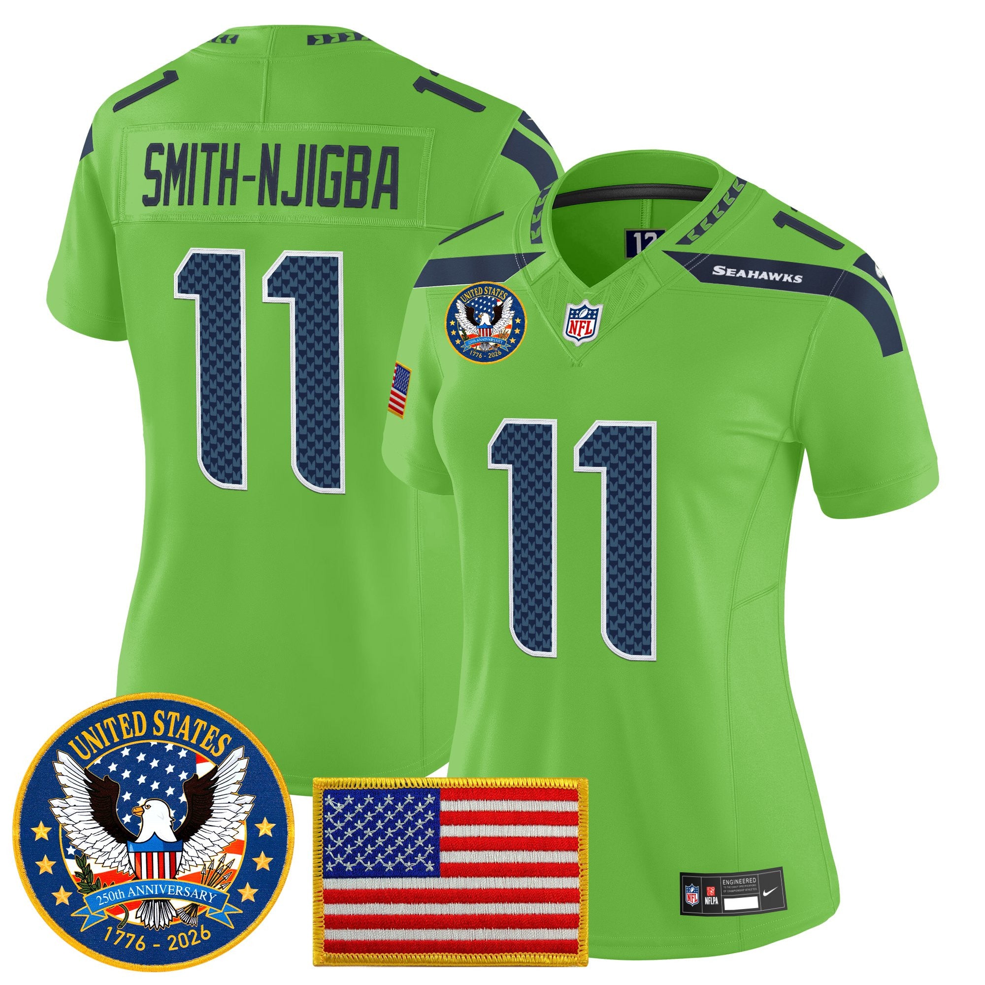 Women's Seattle Seahawks "United States 250th Anniversary Patch" Vapor Limited Jersey - All Stitched