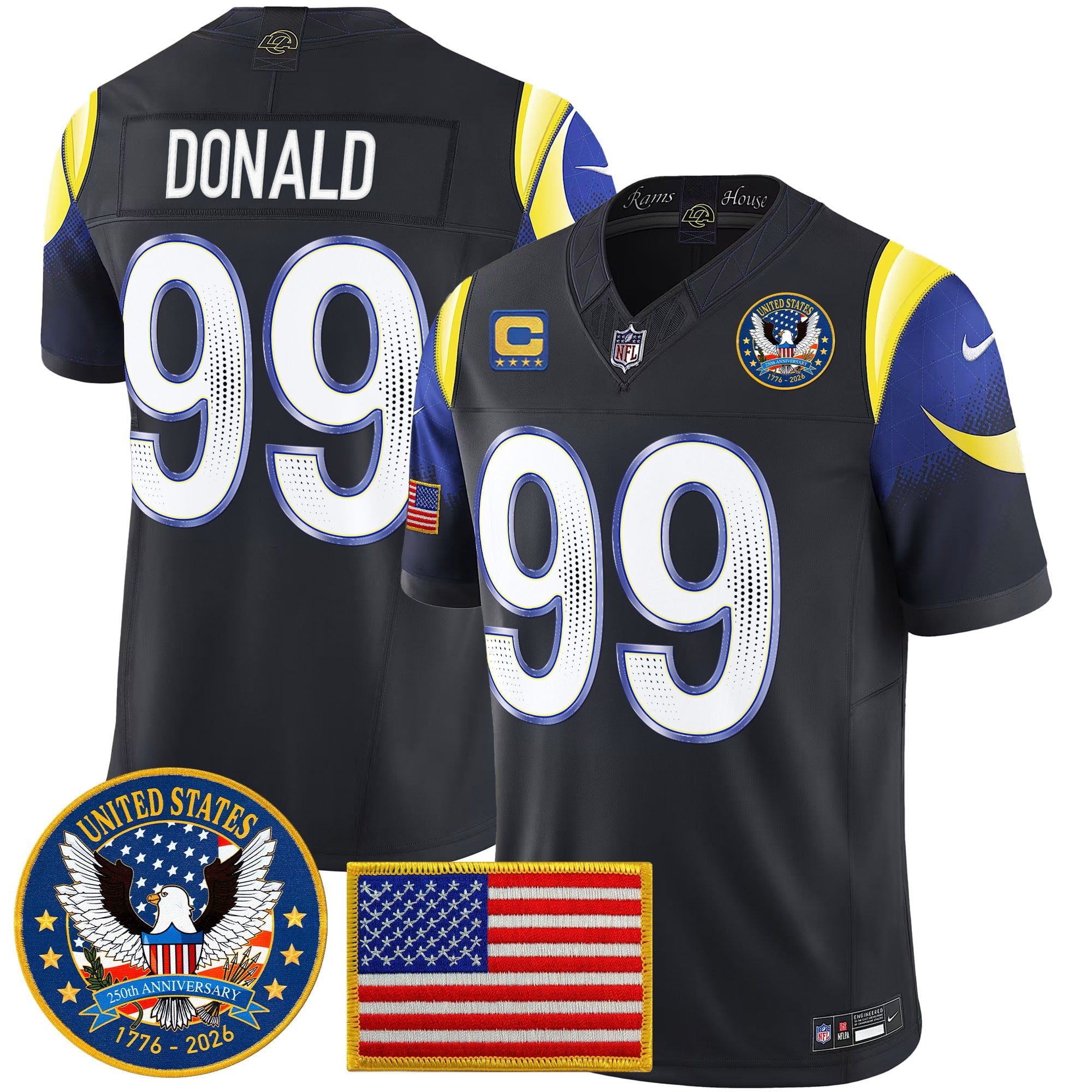 Men's Los Angeles Rams 2025 "United States 250th Anniversary Patch" Vapor Limited Jersey - All Stitched