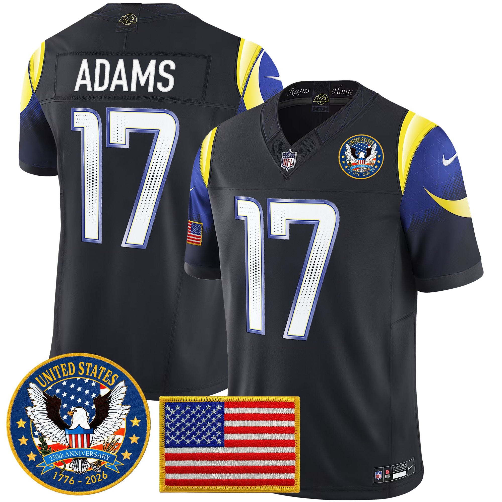 Men's Los Angeles Rams 2025 "United States 250th Anniversary Patch" Vapor Limited Jersey - All Stitched