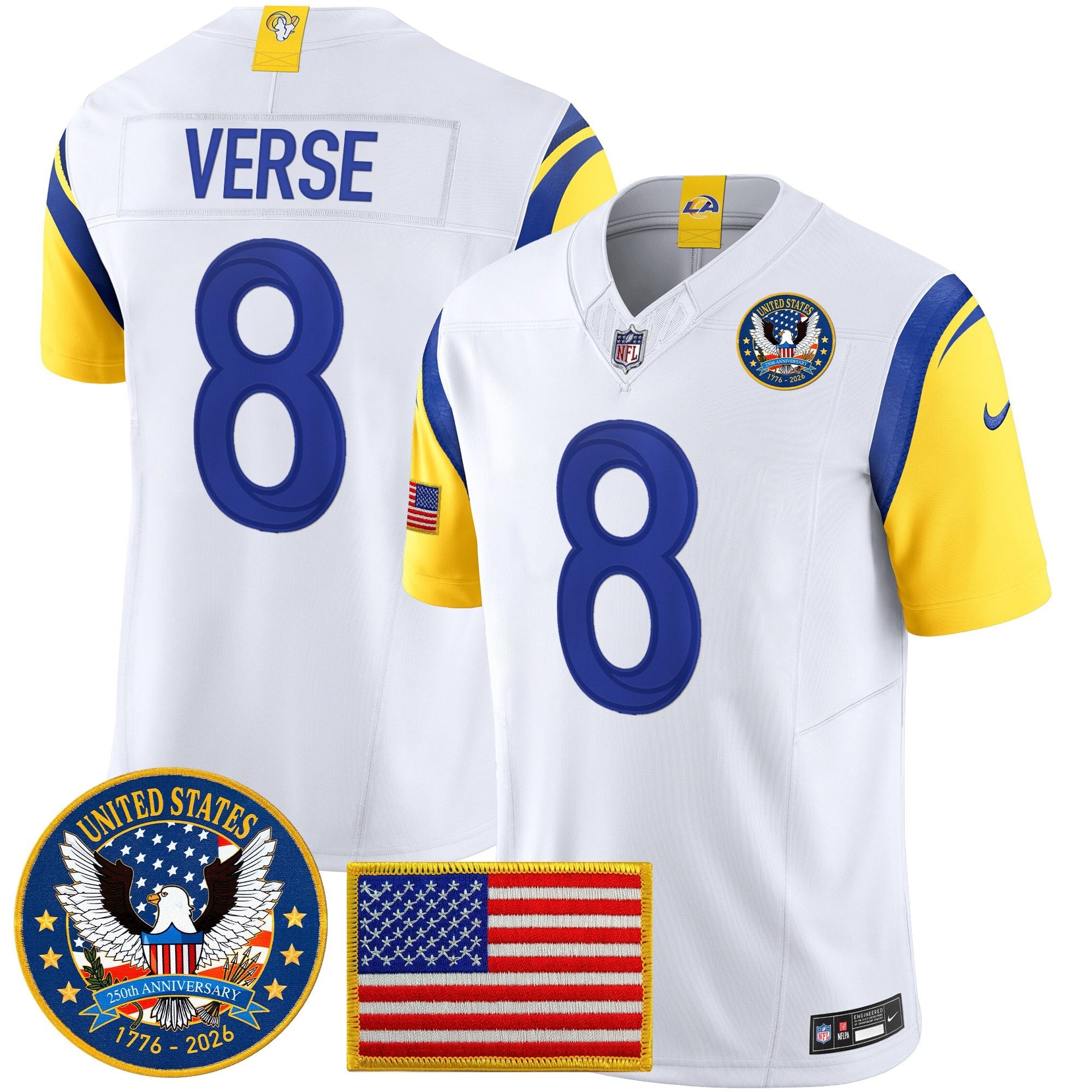 Men's Los Angeles Rams 2025 "United States 250th Anniversary Patch" Vapor Limited Jersey - All Stitched