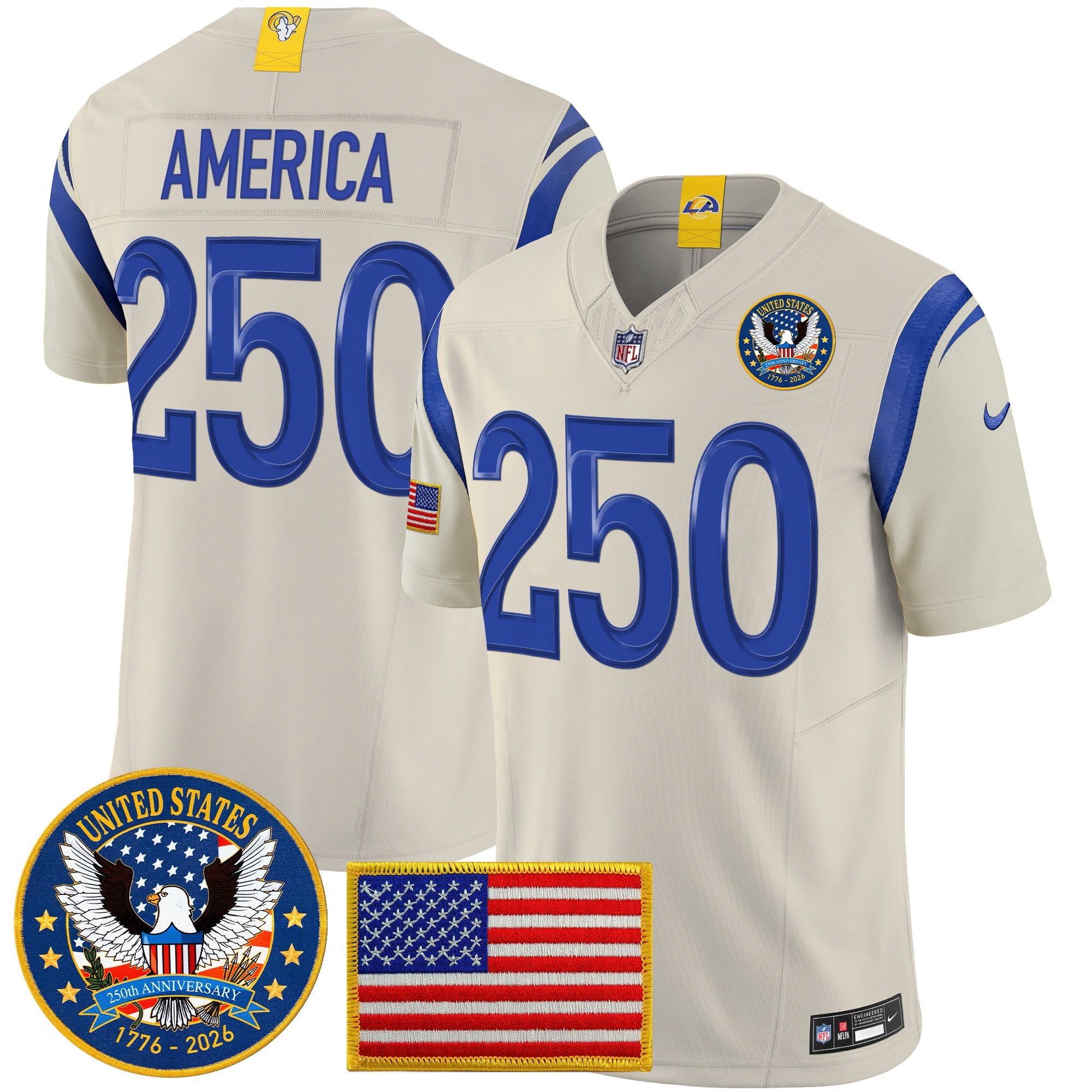 Men's Los Angeles Rams 2025 "United States 250th Anniversary Patch" Vapor Limited Jersey - All Stitched