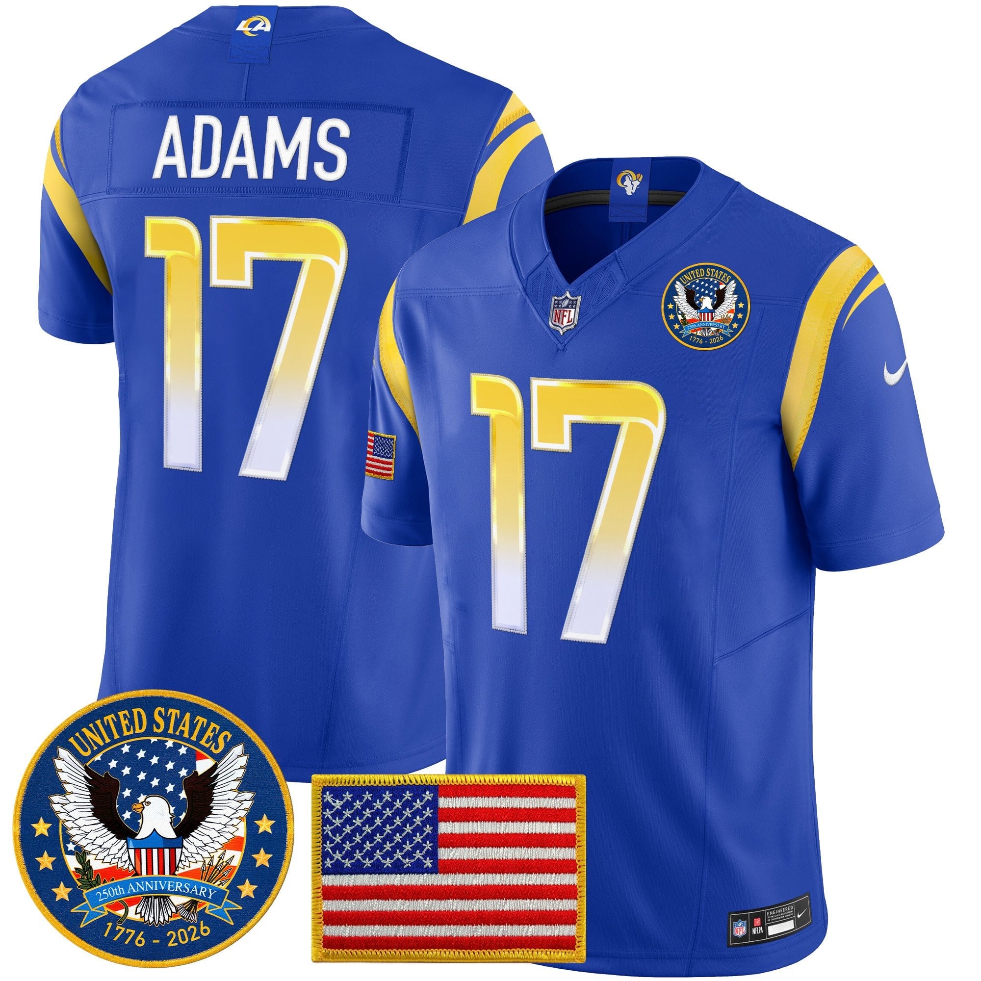 Men's Los Angeles Rams 2025 "United States 250th Anniversary Patch" Vapor Limited Jersey - All Stitched