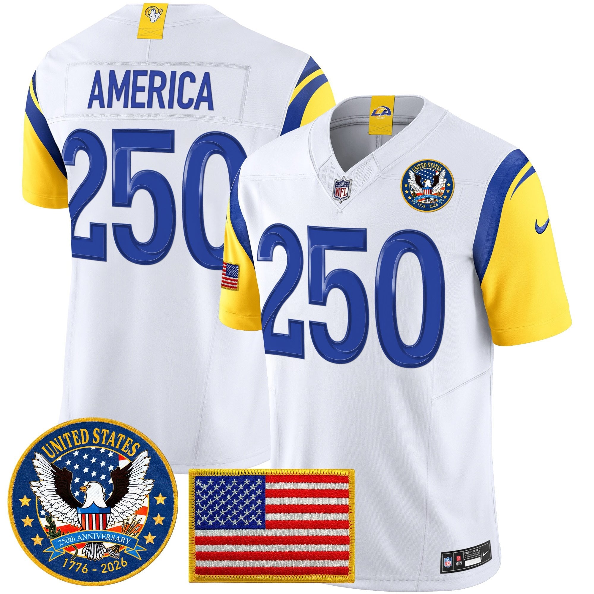 Men's Los Angeles Rams 2025 "United States 250th Anniversary Patch" Vapor Limited Jersey - All Stitched