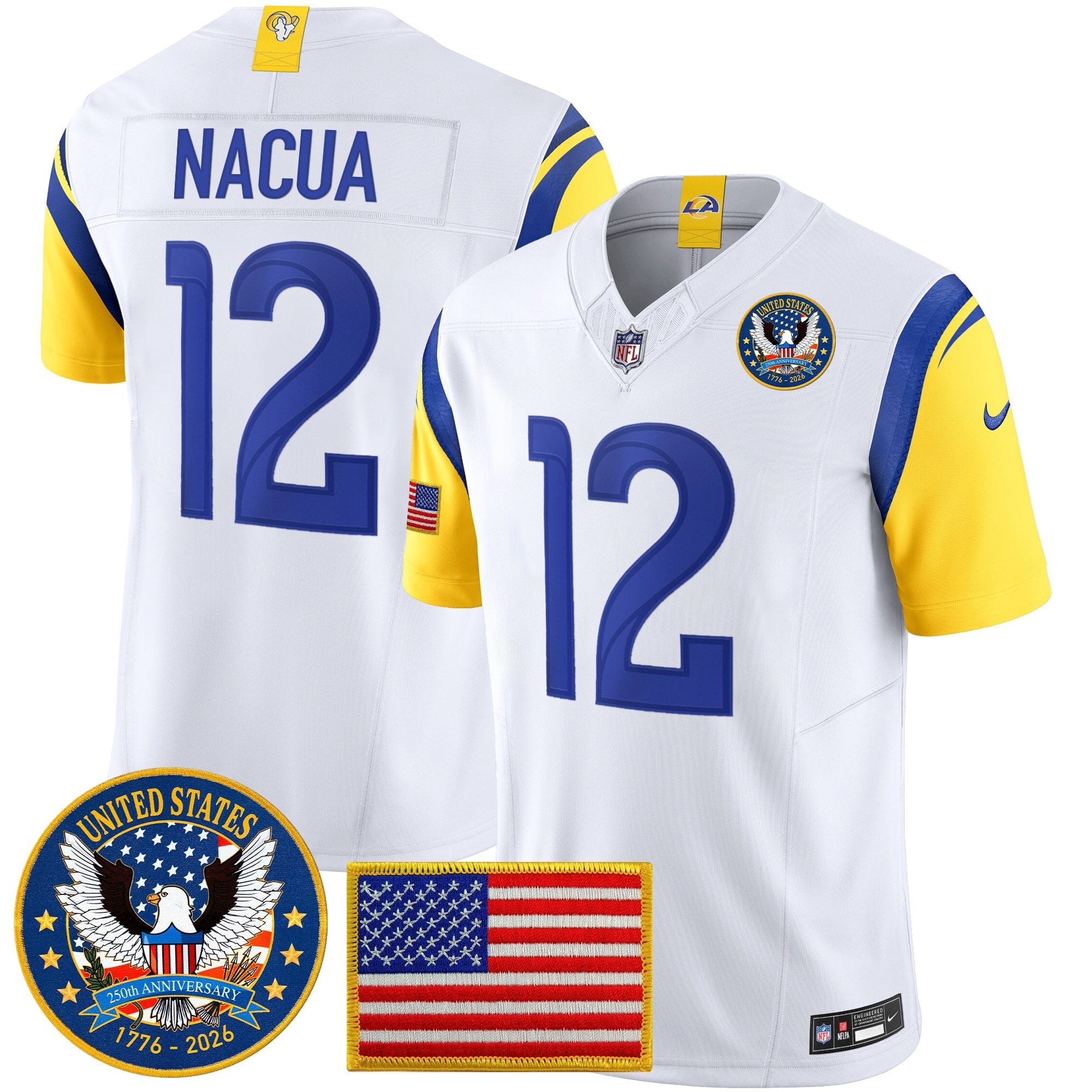 Men's Los Angeles Rams 2025 "United States 250th Anniversary Patch" Vapor Limited Jersey - All Stitched