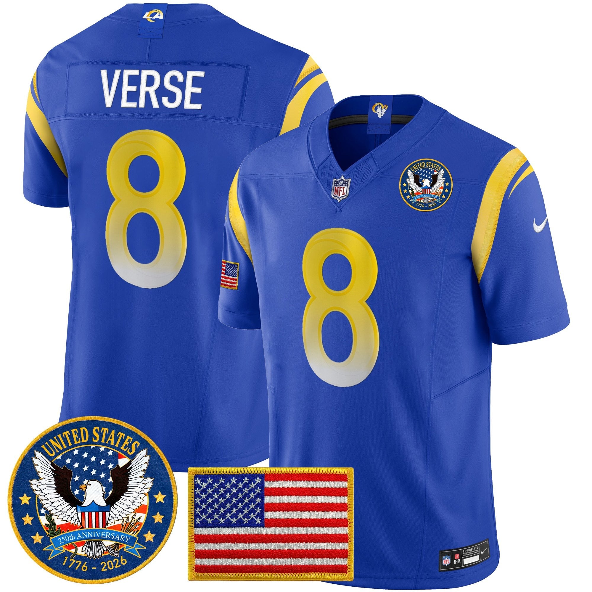 Men's Los Angeles Rams 2025 "United States 250th Anniversary Patch" Vapor Limited Jersey - All Stitched