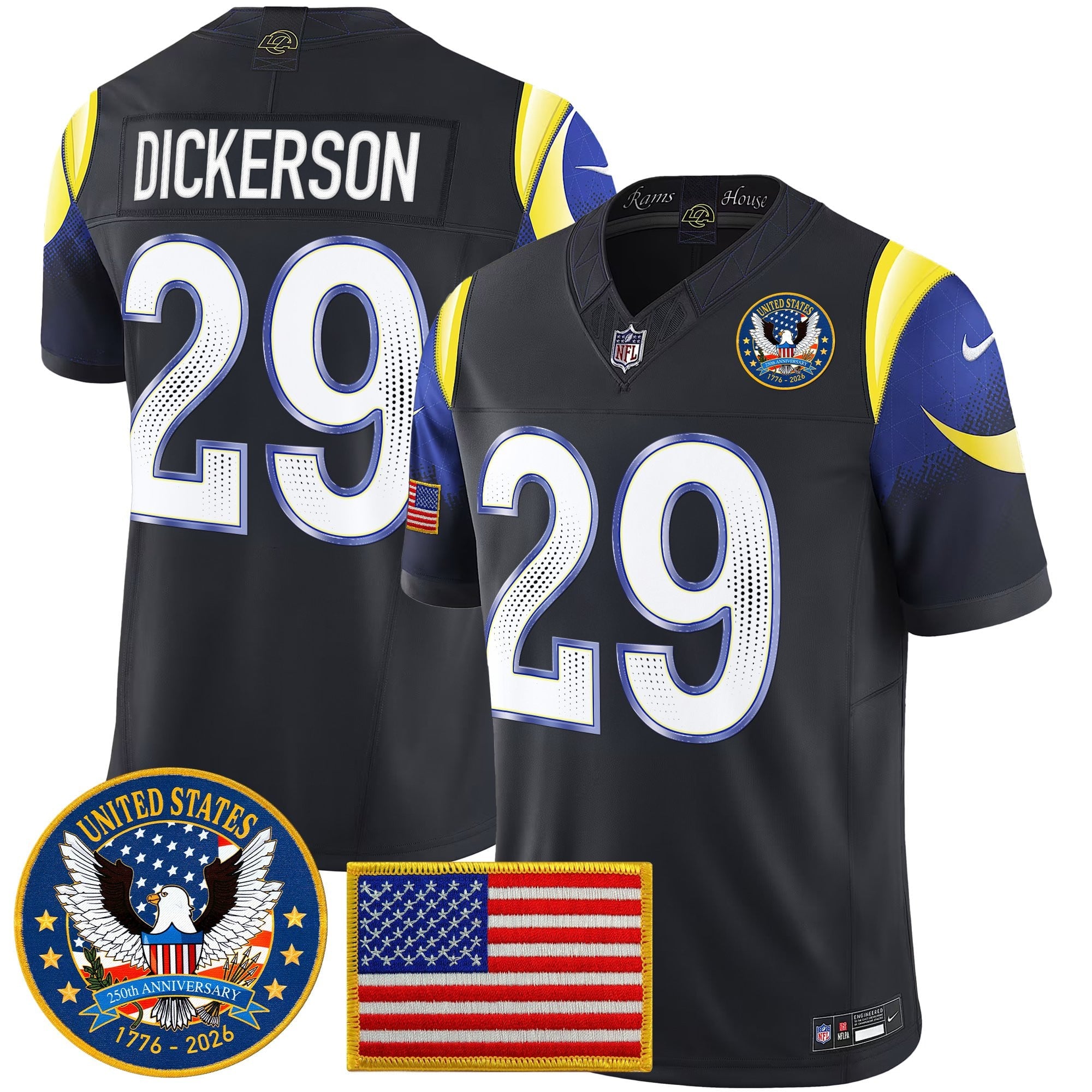 Men's Los Angeles Rams 2025 "United States 250th Anniversary Patch" Vapor Limited Jersey - All Stitched