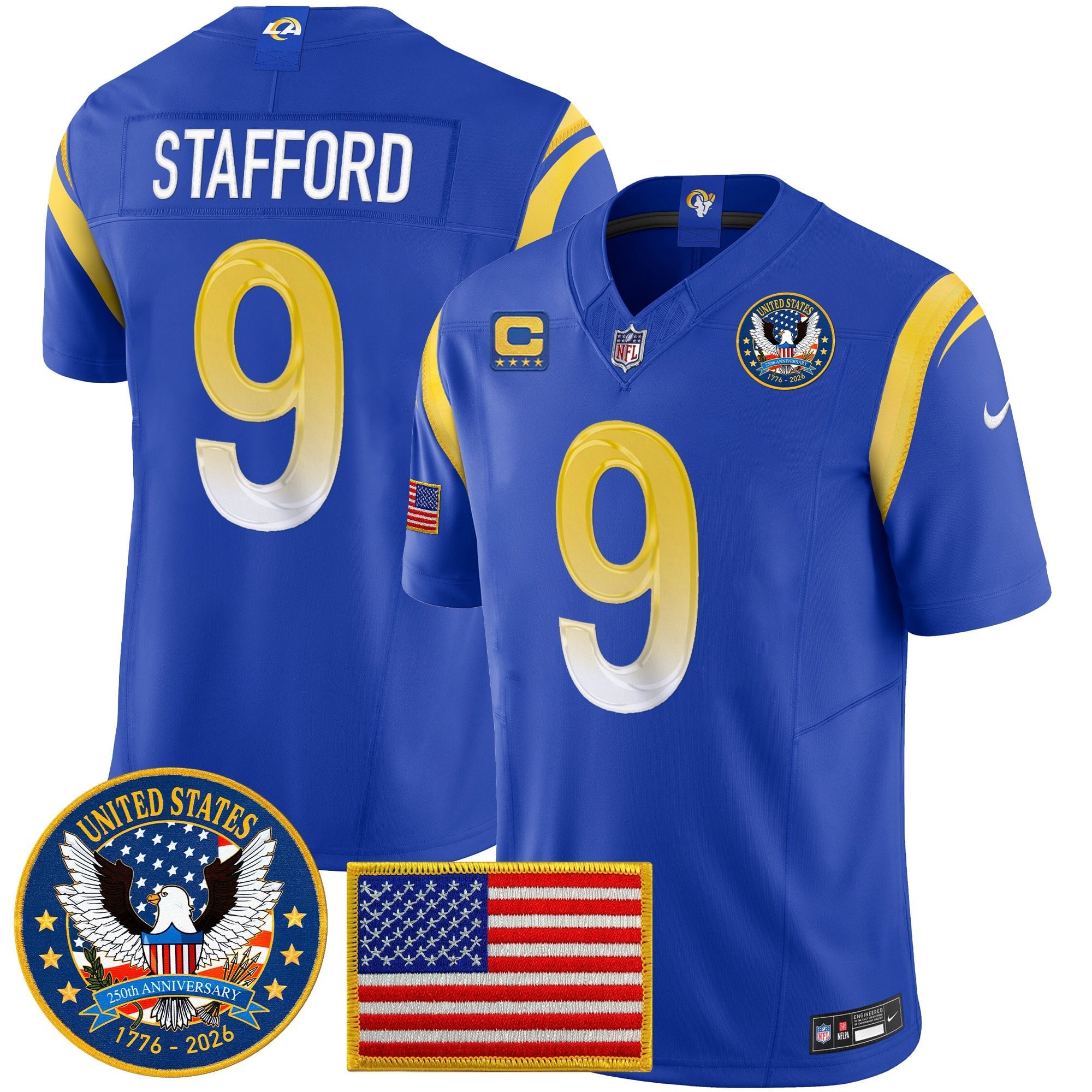 Men's Los Angeles Rams 2025 "United States 250th Anniversary Patch" Vapor Limited Jersey - All Stitched