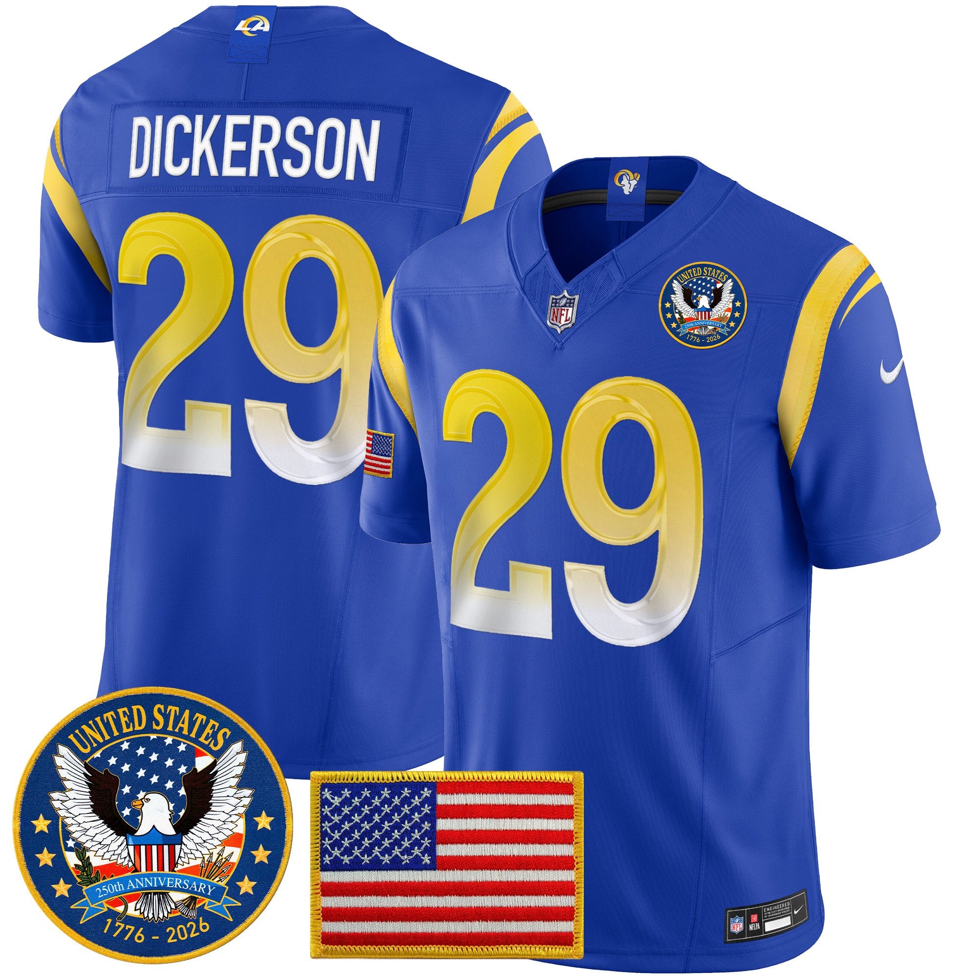 Men's Los Angeles Rams 2025 "United States 250th Anniversary Patch" Vapor Limited Jersey - All Stitched
