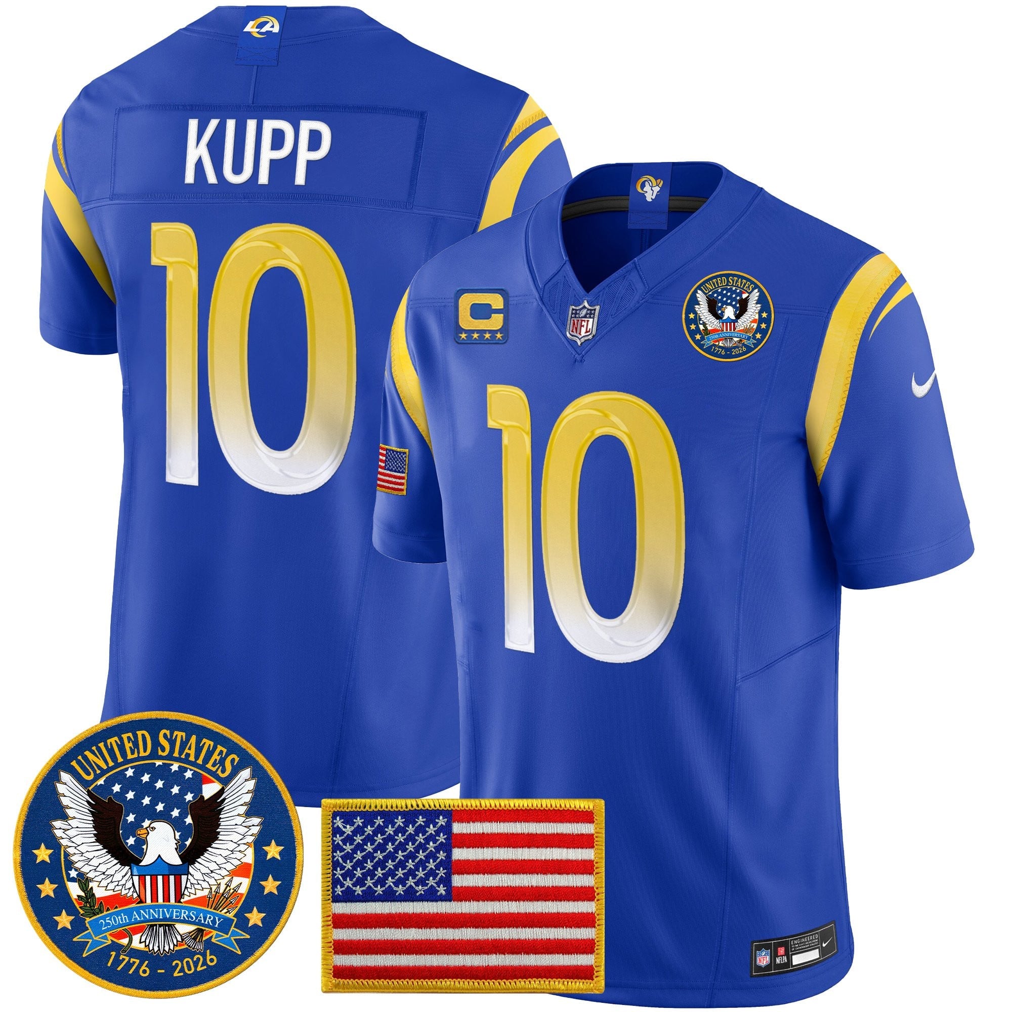 Men's Los Angeles Rams 2025 "United States 250th Anniversary Patch" Vapor Limited Jersey - All Stitched