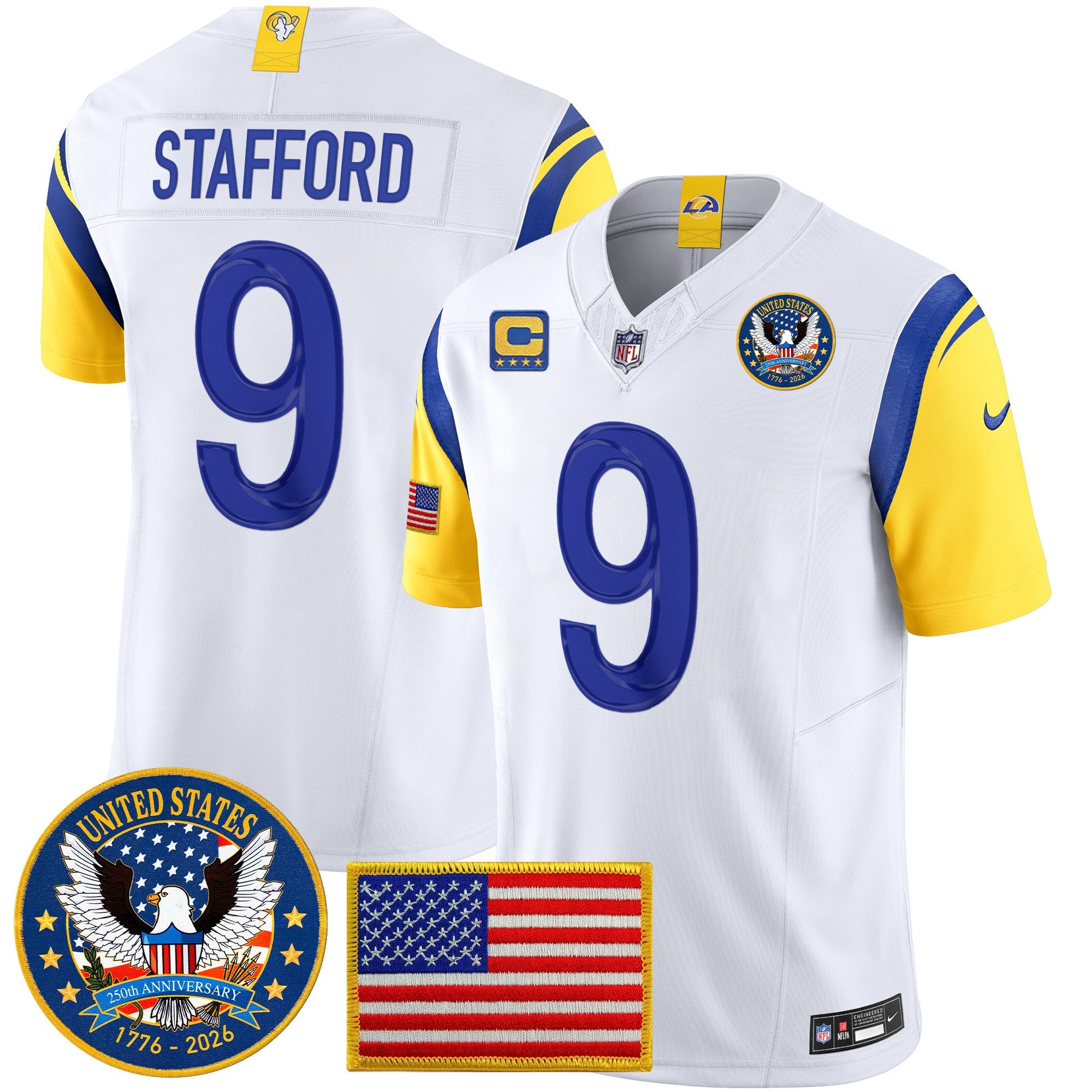 Men's Los Angeles Rams 2025 "United States 250th Anniversary Patch" Vapor Limited Jersey - All Stitched