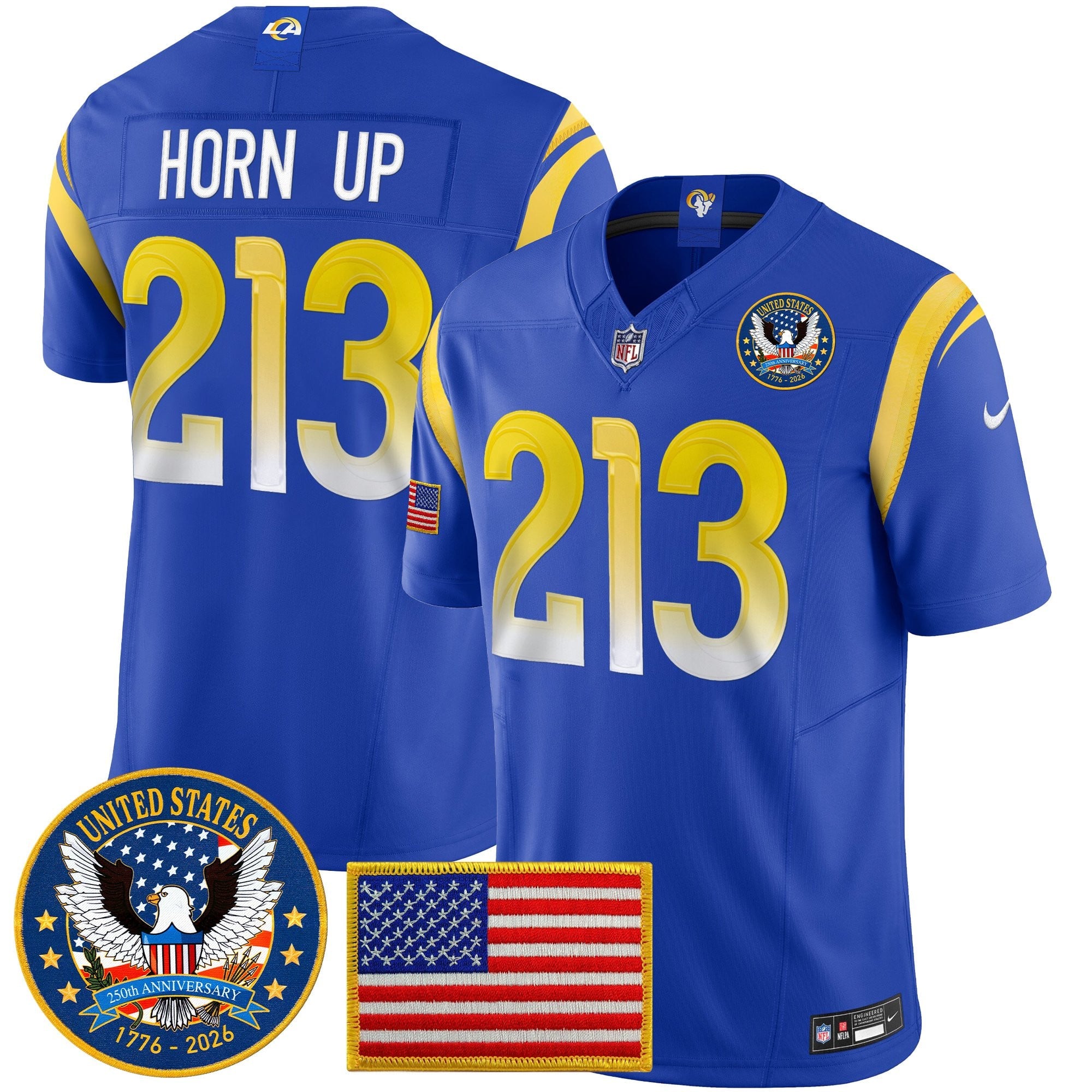 Men's Los Angeles Rams 2025 "United States 250th Anniversary Patch" Vapor Limited Jersey - All Stitched