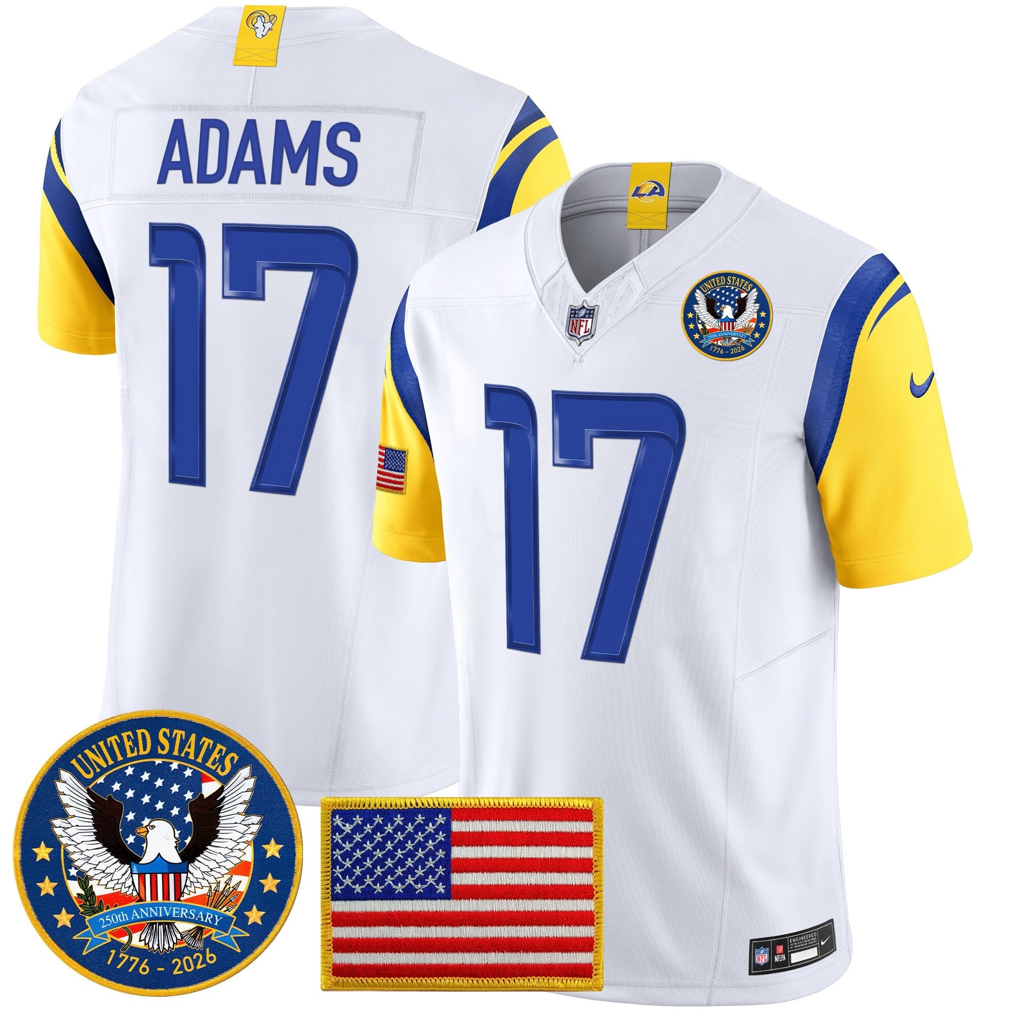 Men's Los Angeles Rams 2025 "United States 250th Anniversary Patch" Vapor Limited Jersey - All Stitched