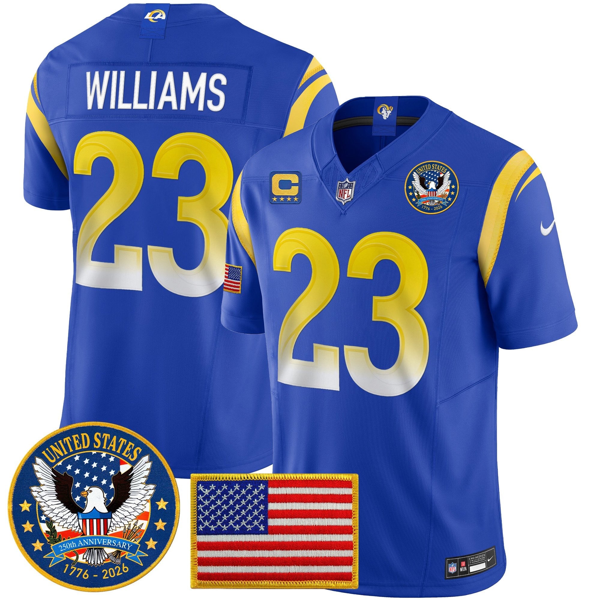 Men's Los Angeles Rams 2025 "United States 250th Anniversary Patch" Vapor Limited Jersey - All Stitched