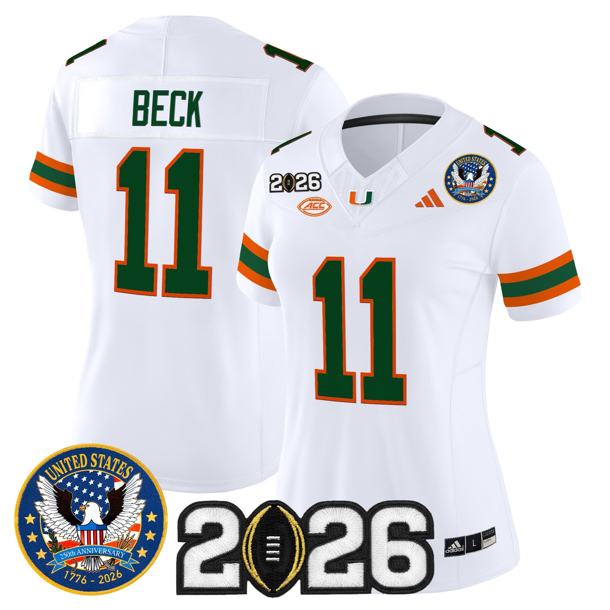 Women's Miami Hurricanes "United States 250th Anniversary & 2026 CFP Final Patch" Vapor Limited Jersey - All Stitched