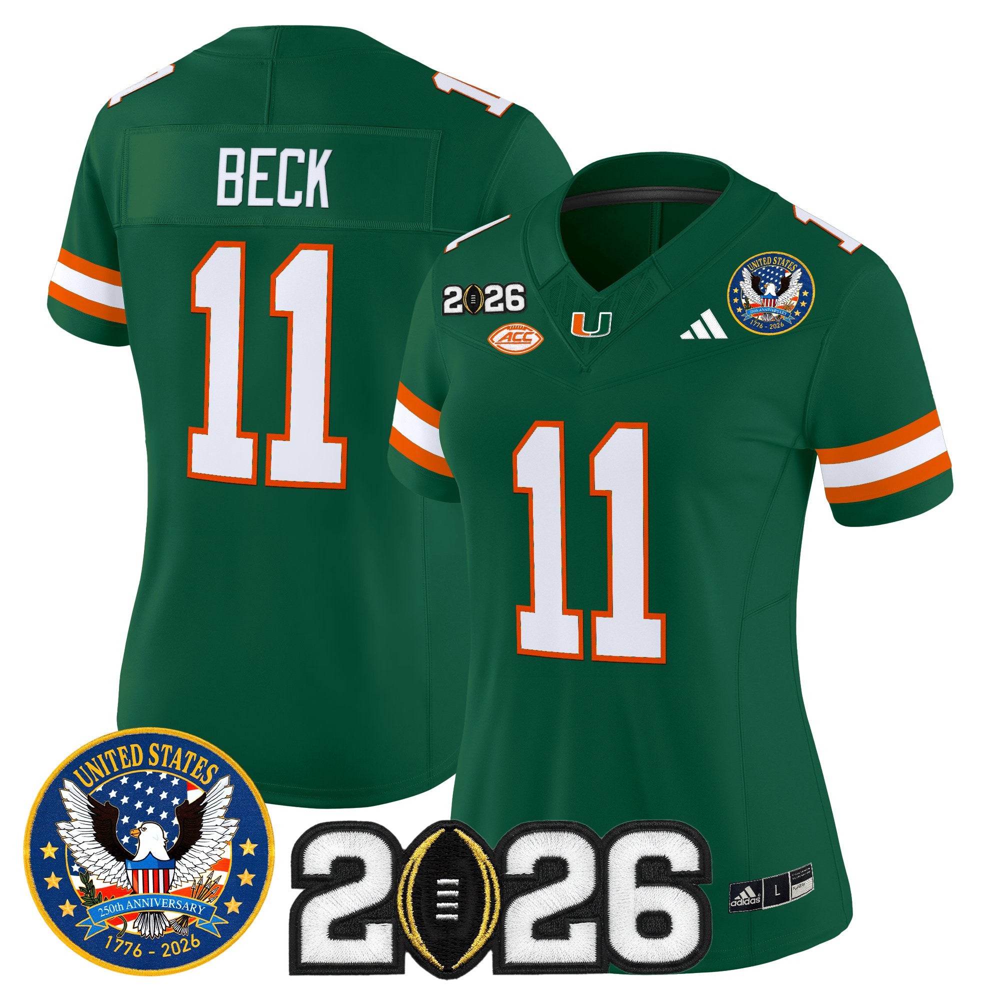 Women's Miami Hurricanes "United States 250th Anniversary & 2026 CFP Final Patch" Vapor Limited Jersey - All Stitched