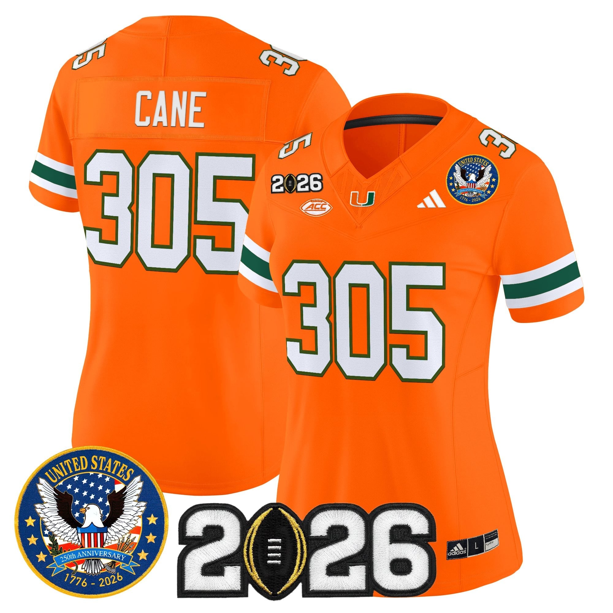 Women's Miami Hurricanes "United States 250th Anniversary & 2026 CFP Final Patch" Vapor Limited Jersey - All Stitched