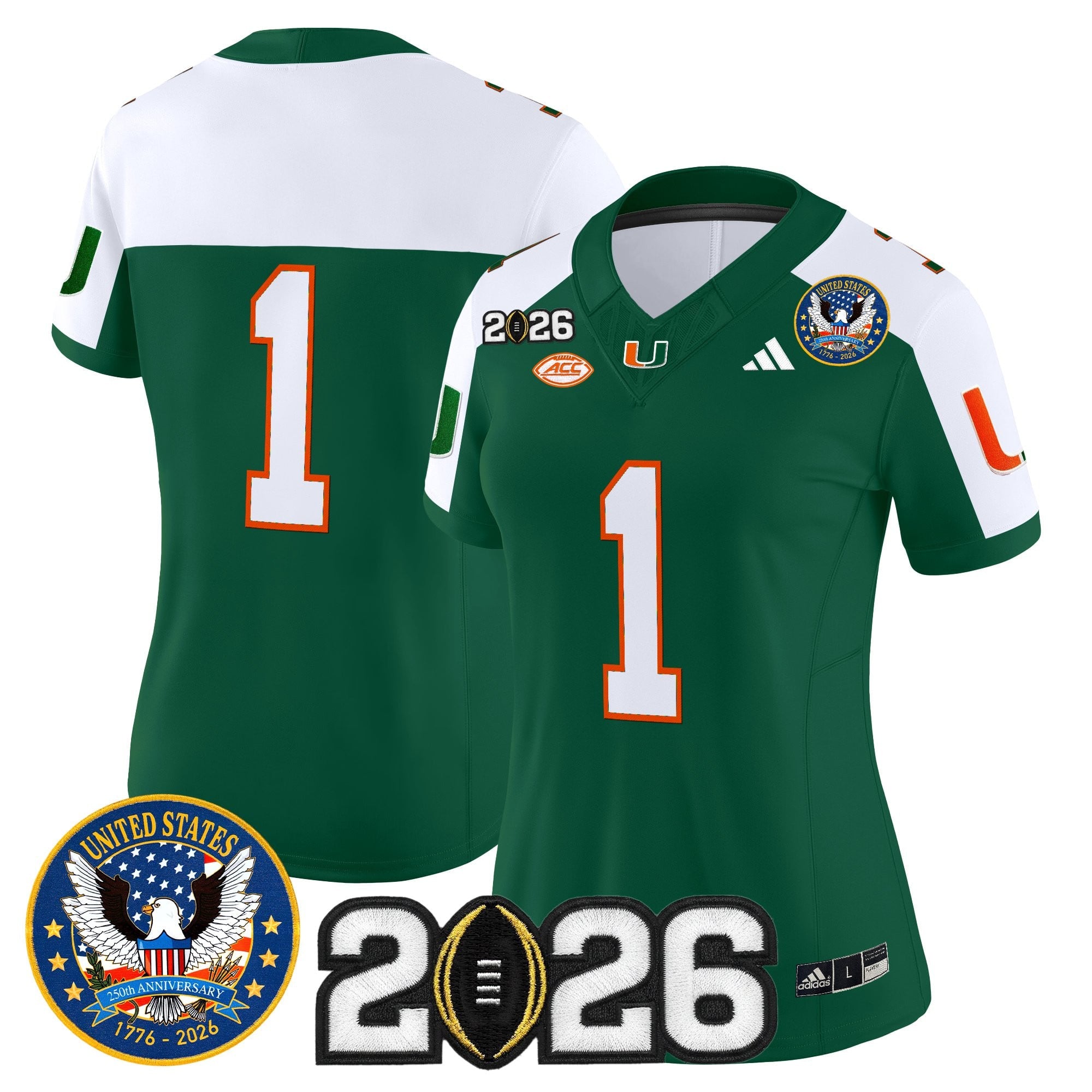 Women's Miami Hurricanes "United States 250th Anniversary & 2026 CFP Final Patch" Vapor Limited Jersey - All Stitched