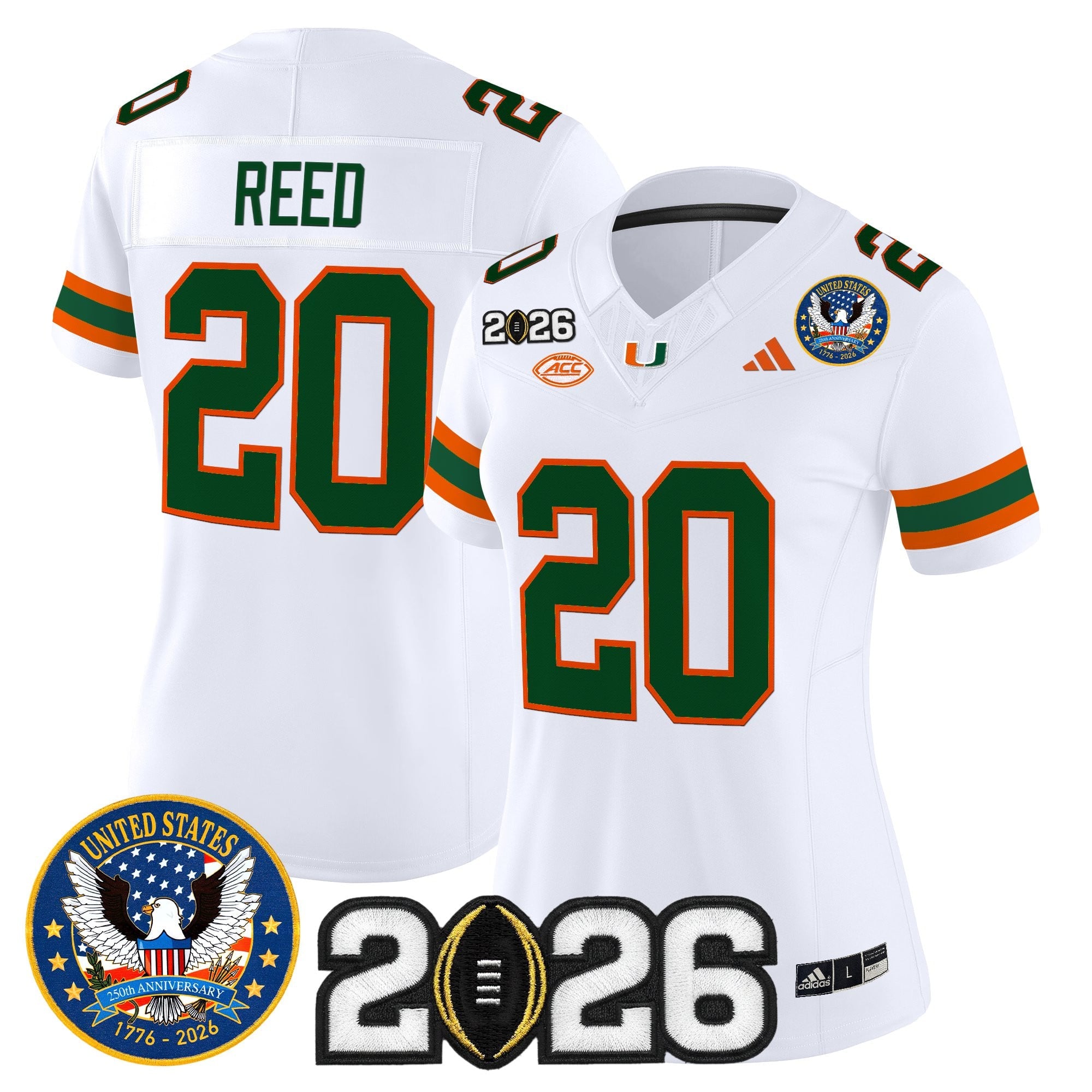 Women's Miami Hurricanes "United States 250th Anniversary & 2026 CFP Final Patch" Vapor Limited Jersey - All Stitched