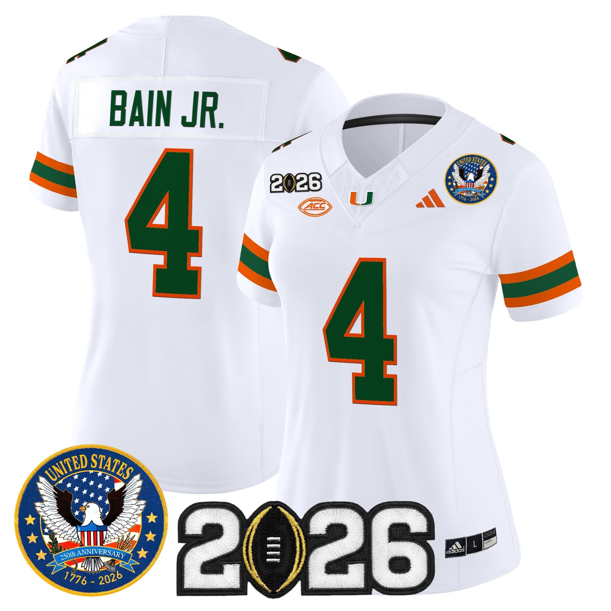 Women's Miami Hurricanes "United States 250th Anniversary & 2026 CFP Final Patch" Vapor Limited Jersey - All Stitched