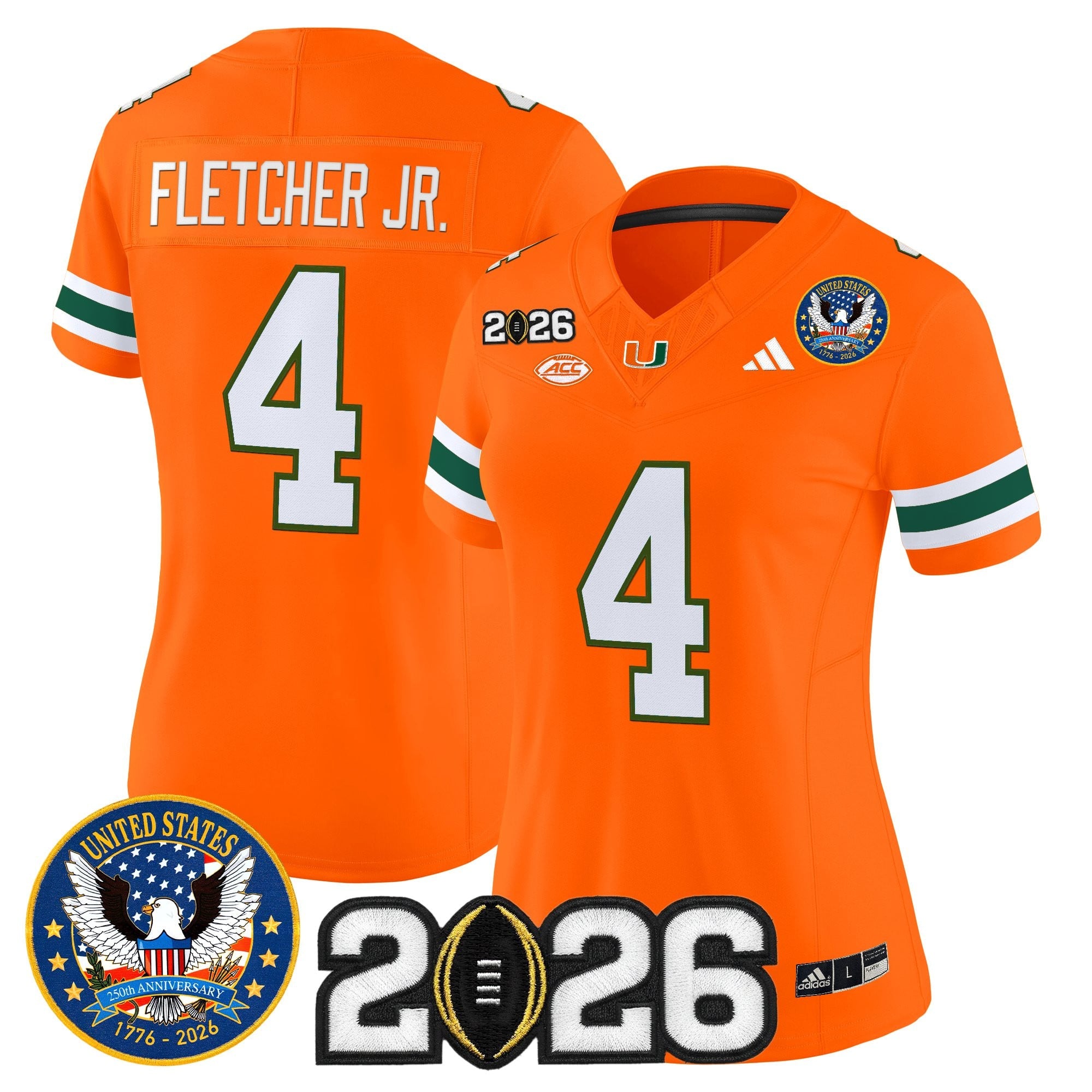 Women's Miami Hurricanes "United States 250th Anniversary & 2026 CFP Final Patch" Vapor Limited Jersey - All Stitched