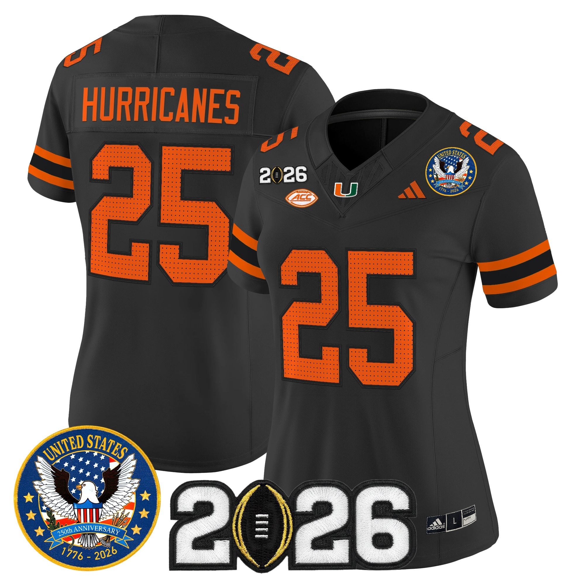 Women's Miami Hurricanes "United States 250th Anniversary & 2026 CFP Final Patch" Vapor Limited Jersey - All Stitched