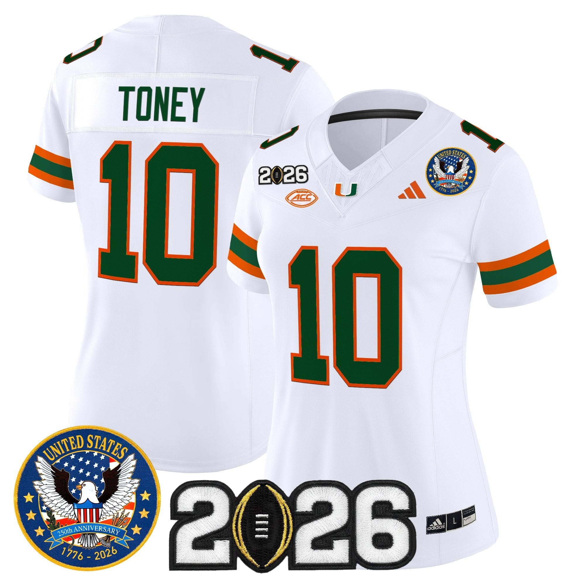 Women's Miami Hurricanes "United States 250th Anniversary & 2026 CFP Final Patch" Vapor Limited Jersey - All Stitched