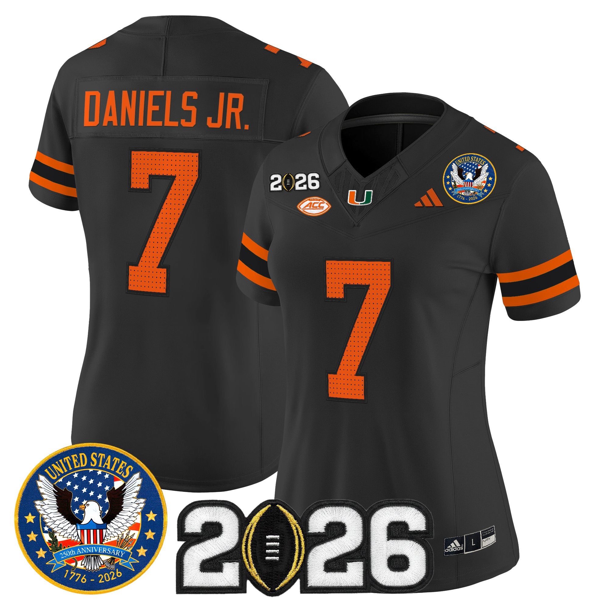 Women's Miami Hurricanes "United States 250th Anniversary & 2026 CFP Final Patch" Vapor Limited Jersey - All Stitched