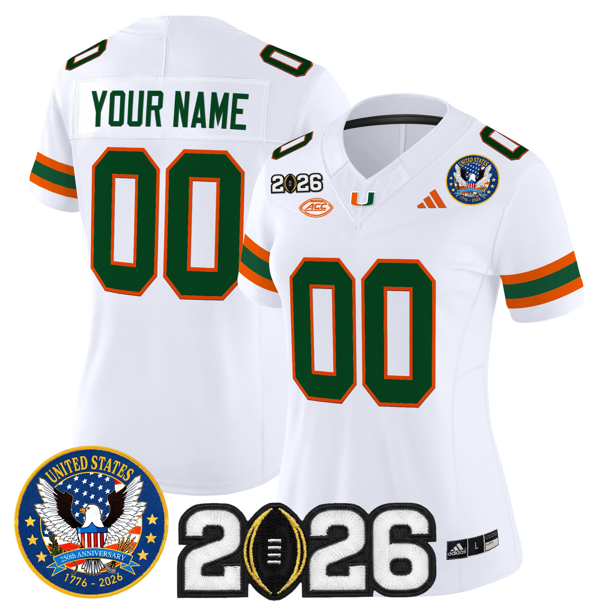 Miami Hurricanes "United States 250th Anniversary & 2026 CFP Final Patch" Vapor Limited Custom Jersey - All Stitched