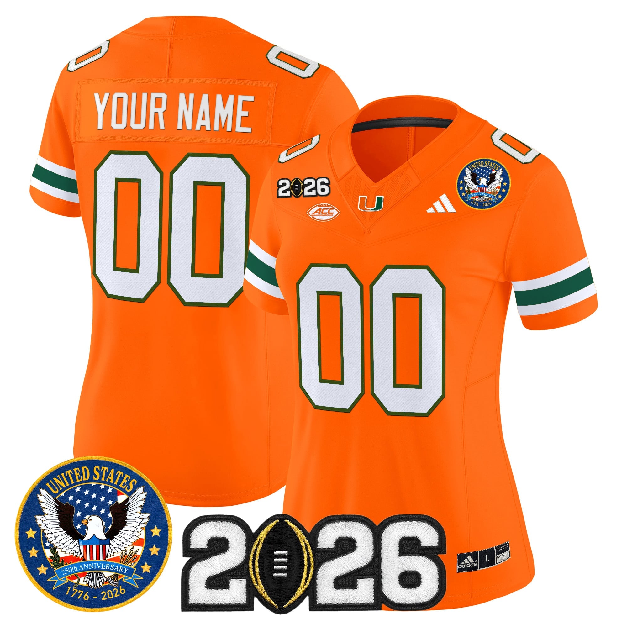 Miami Hurricanes "United States 250th Anniversary & 2026 CFP Final Patch" Vapor Limited Custom Jersey - All Stitched