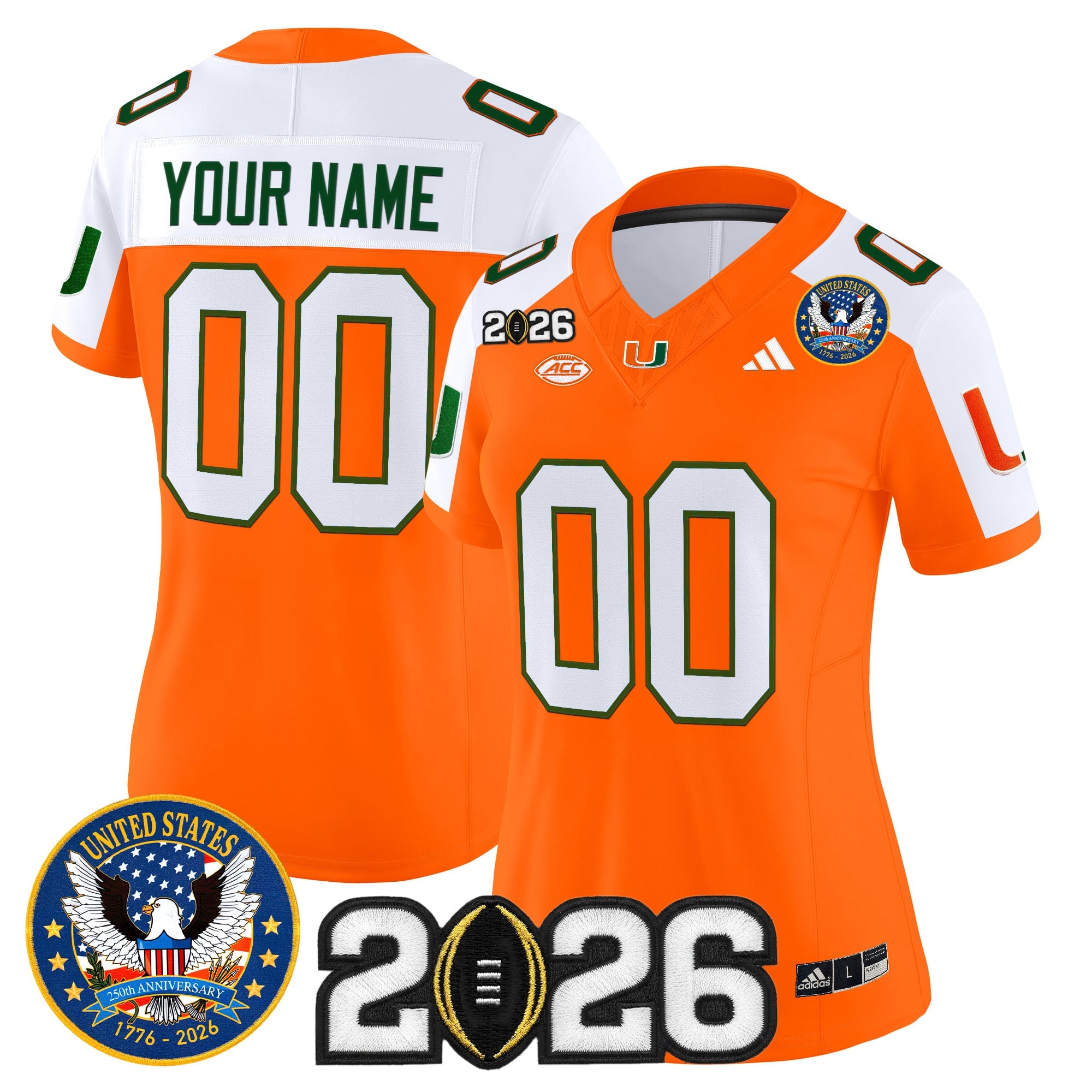 Miami Hurricanes "United States 250th Anniversary & 2026 CFP Final Patch" Vapor Limited Custom Jersey - All Stitched