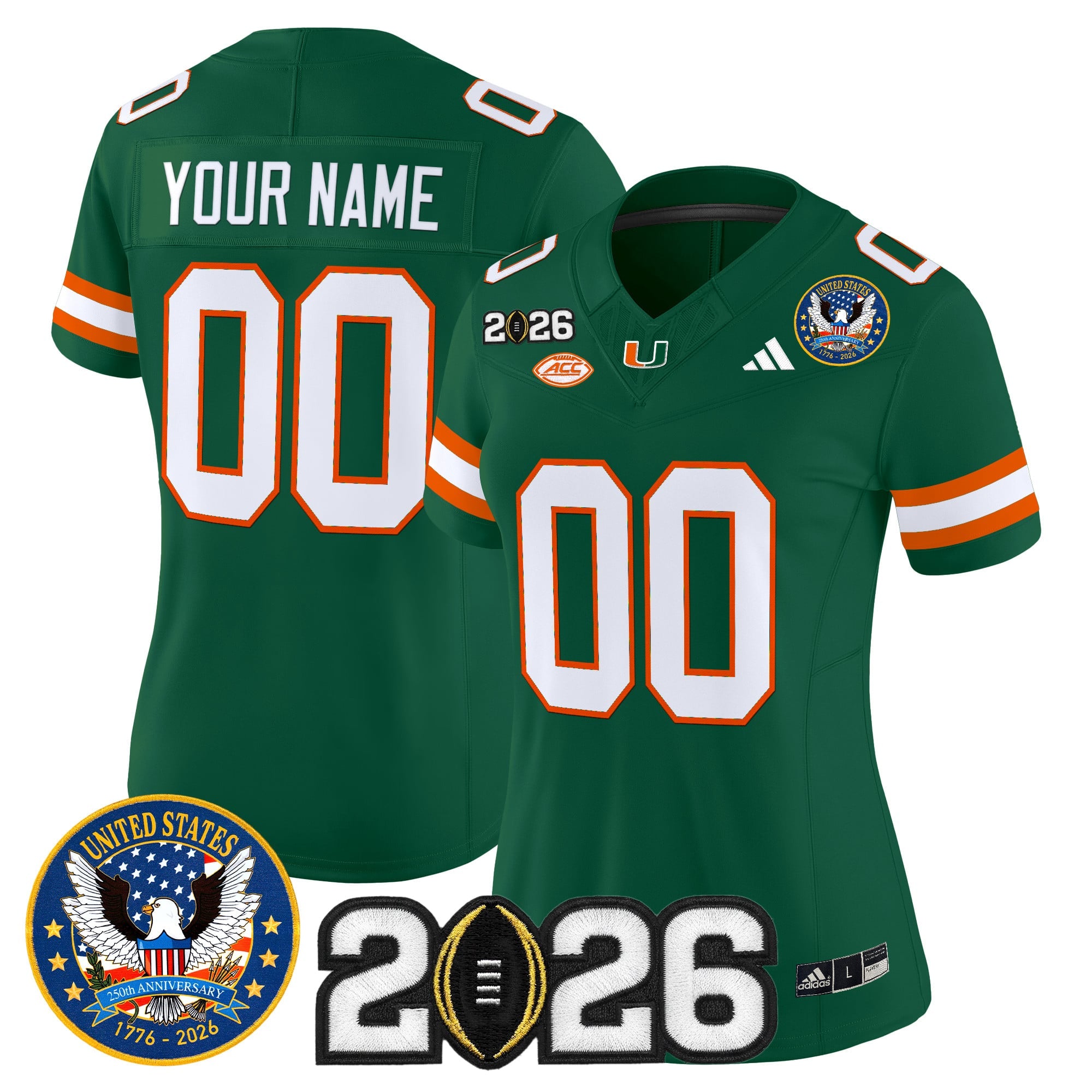 Miami Hurricanes "United States 250th Anniversary & 2026 CFP Final Patch" Vapor Limited Custom Jersey - All Stitched