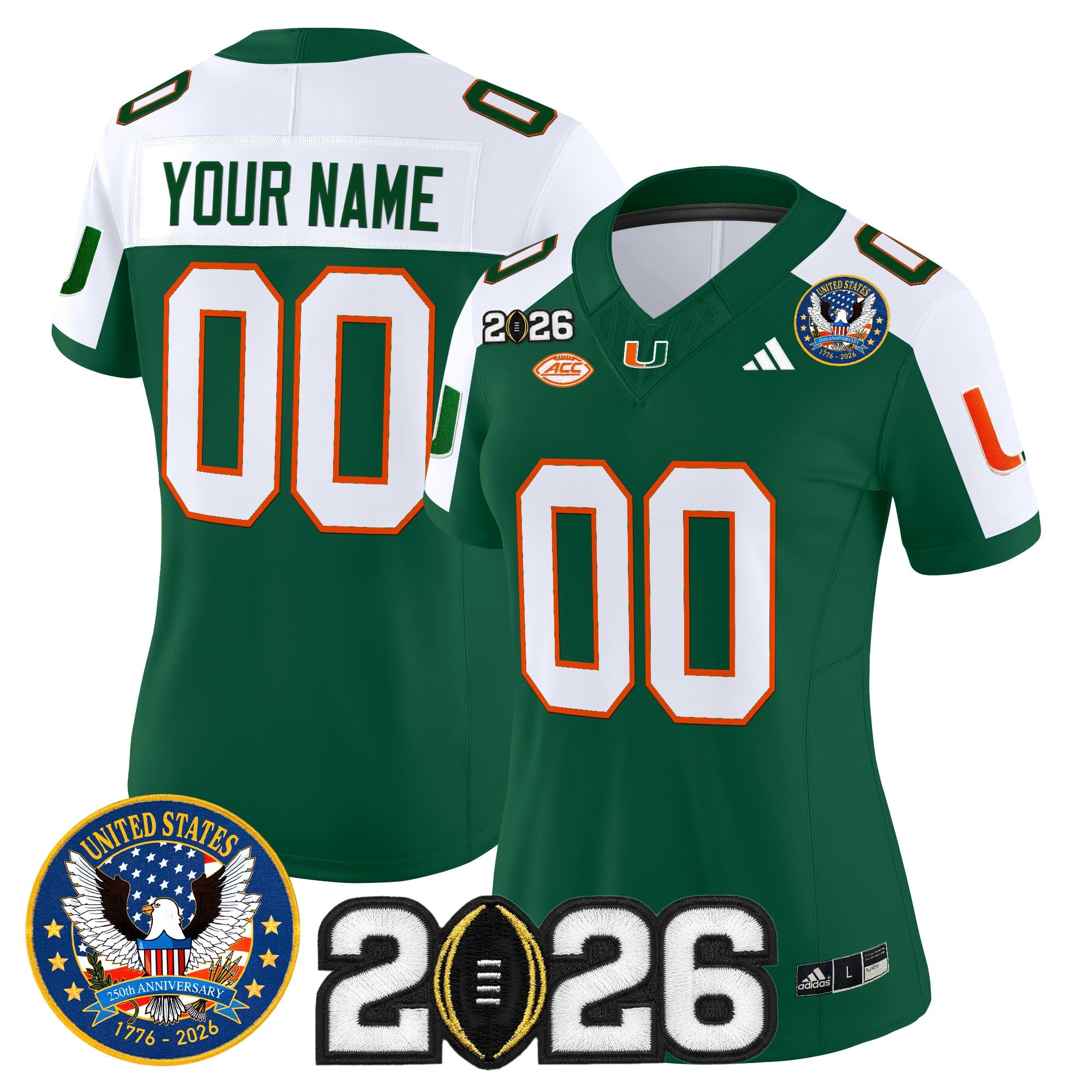 Miami Hurricanes "United States 250th Anniversary & 2026 CFP Final Patch" Vapor Limited Custom Jersey - All Stitched