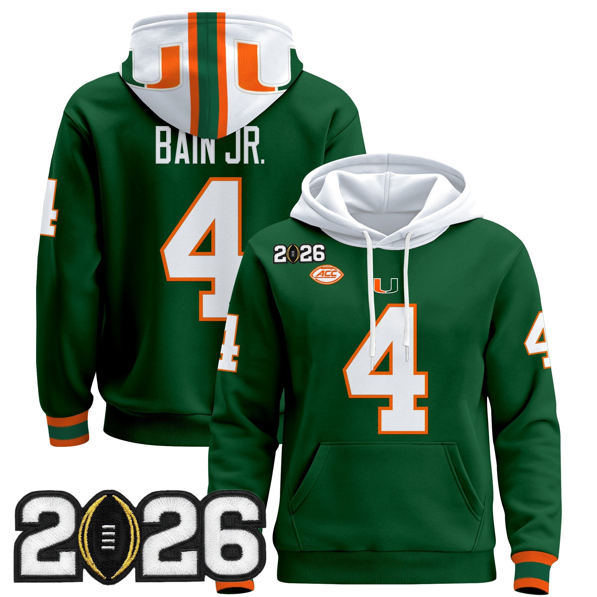 Men's Miami Hurricanes 2026 CFP Final Patch Premium Pullover Hoodie - All Stitched