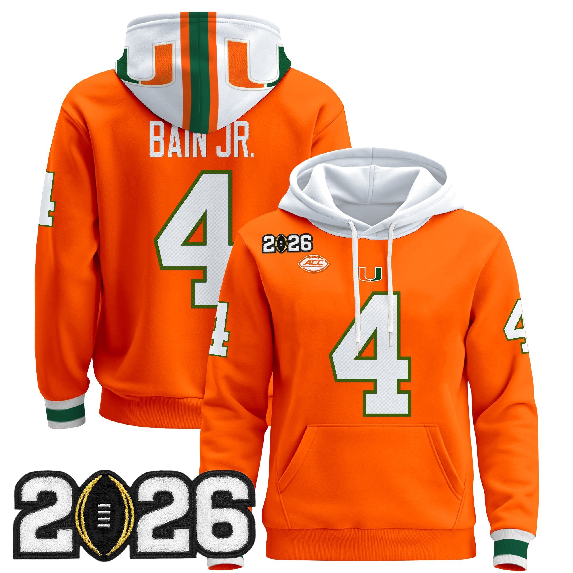 Men's Miami Hurricanes 2026 CFP Final Patch Premium Pullover Hoodie - All Stitched