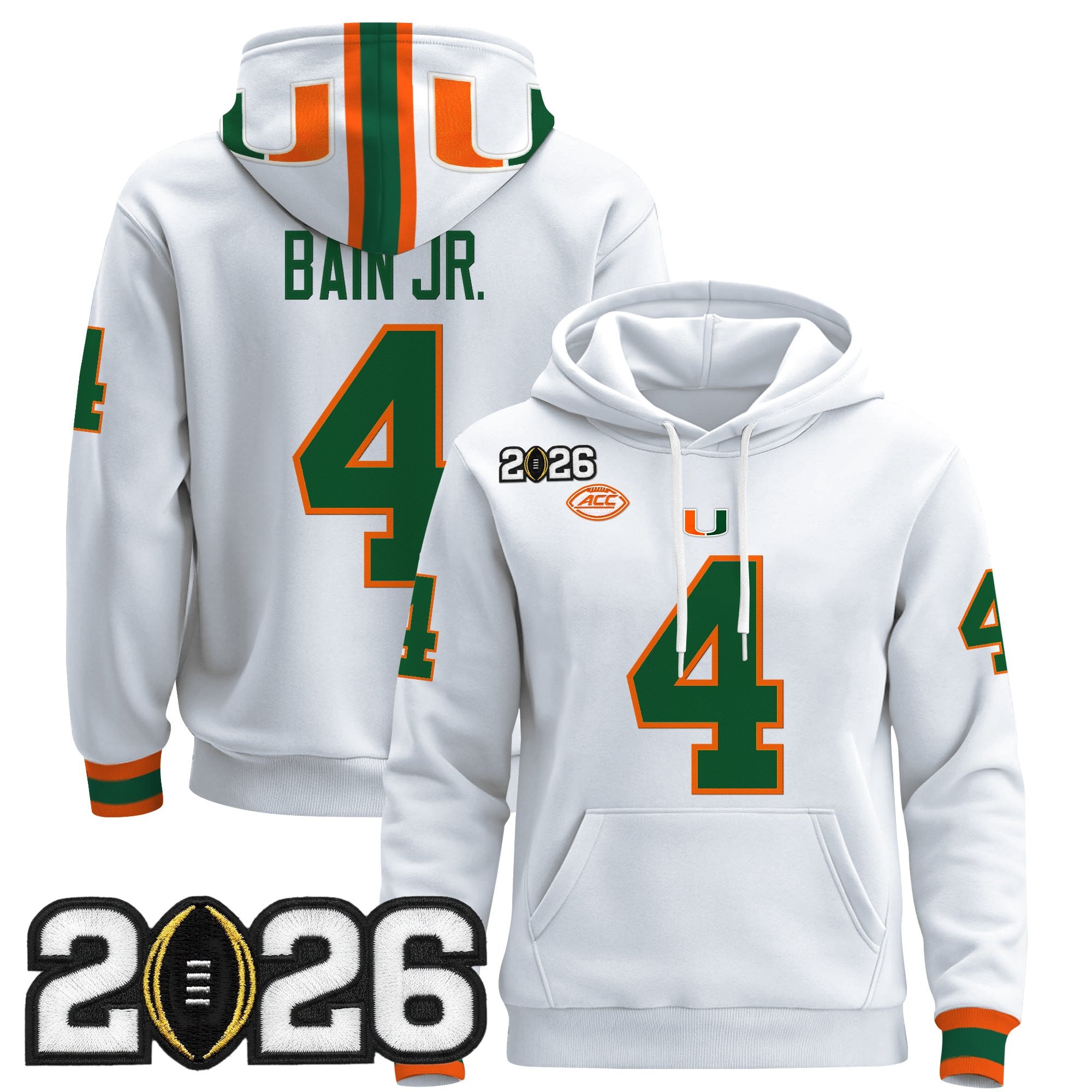 Men's Miami Hurricanes 2026 CFP Final Patch Premium Pullover Hoodie - All Stitched