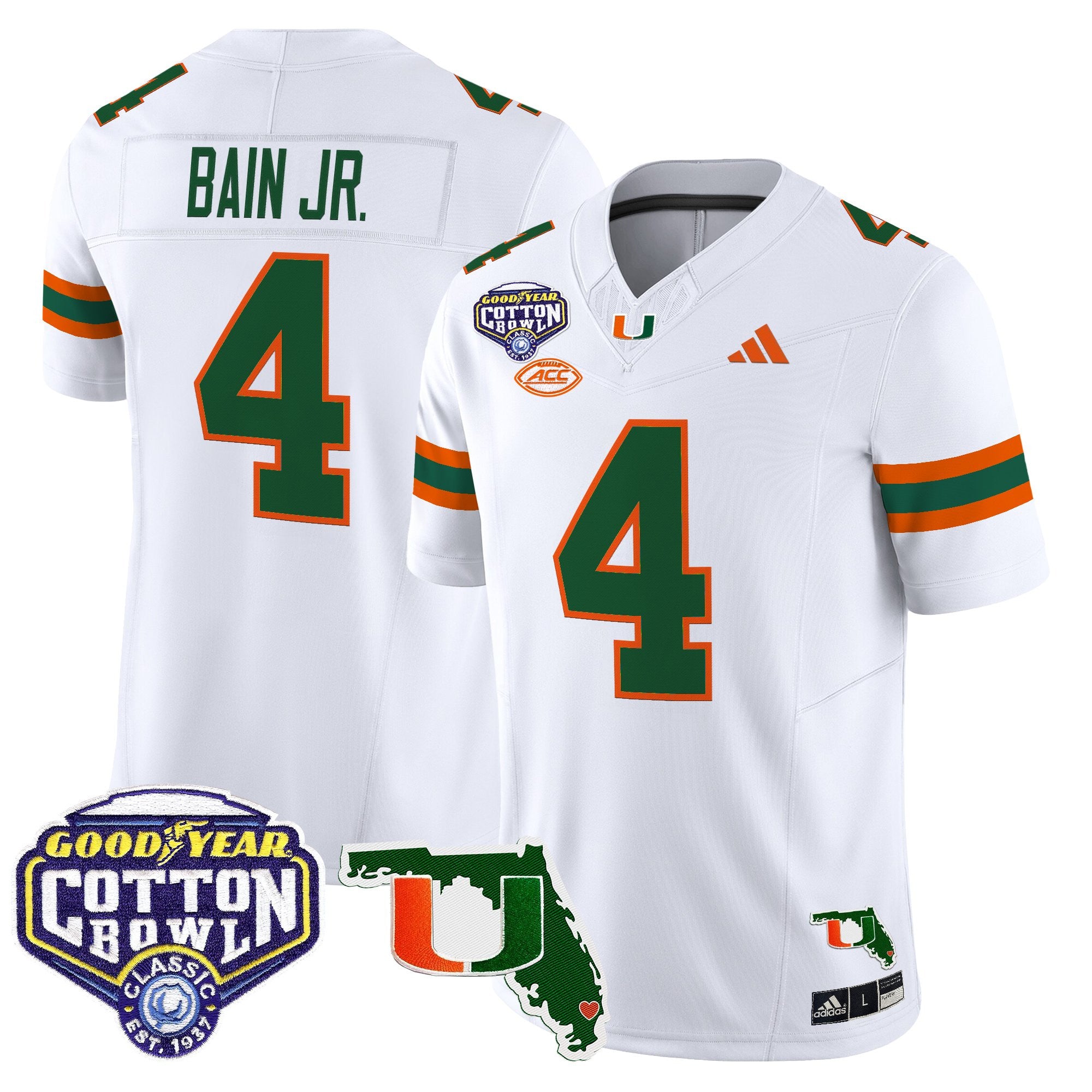 Men's Miami Hurricanes 2025 Cotton Bowl & Florida Patch Vapor Limited Jersey - All Stitched