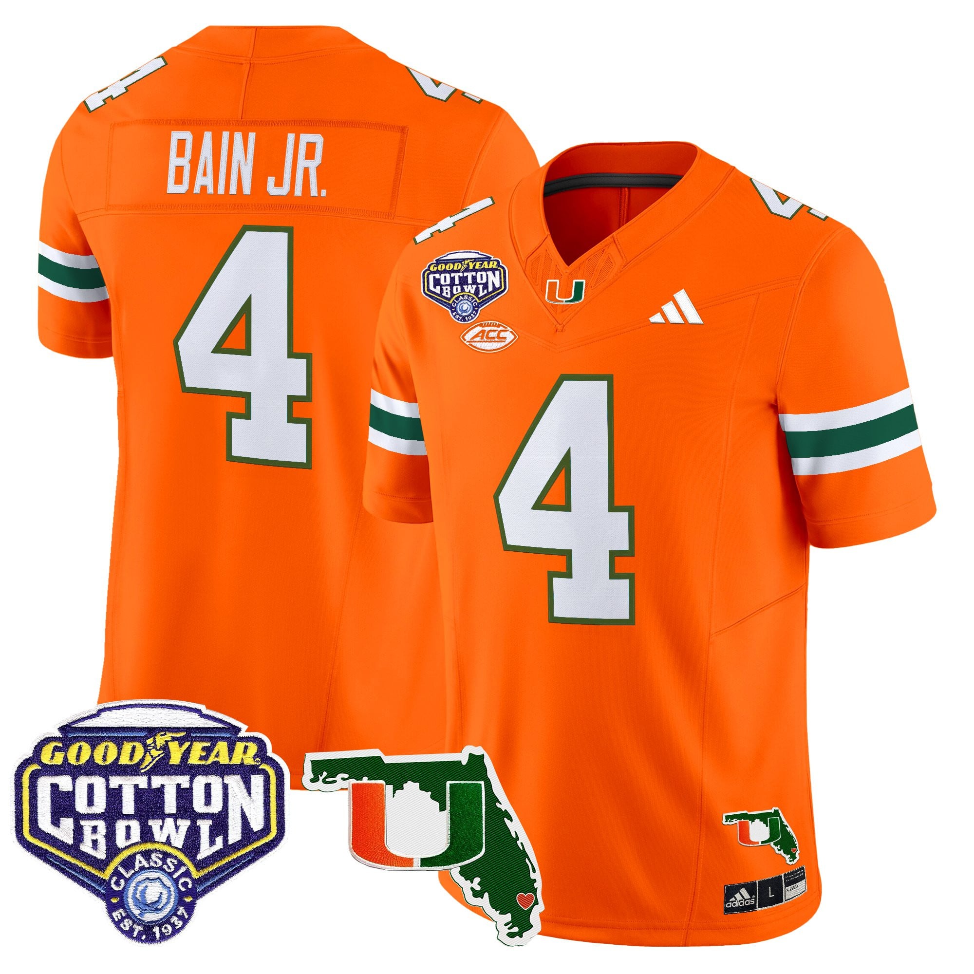 Men's Miami Hurricanes 2025 Cotton Bowl & Florida Patch Vapor Limited Jersey - All Stitched