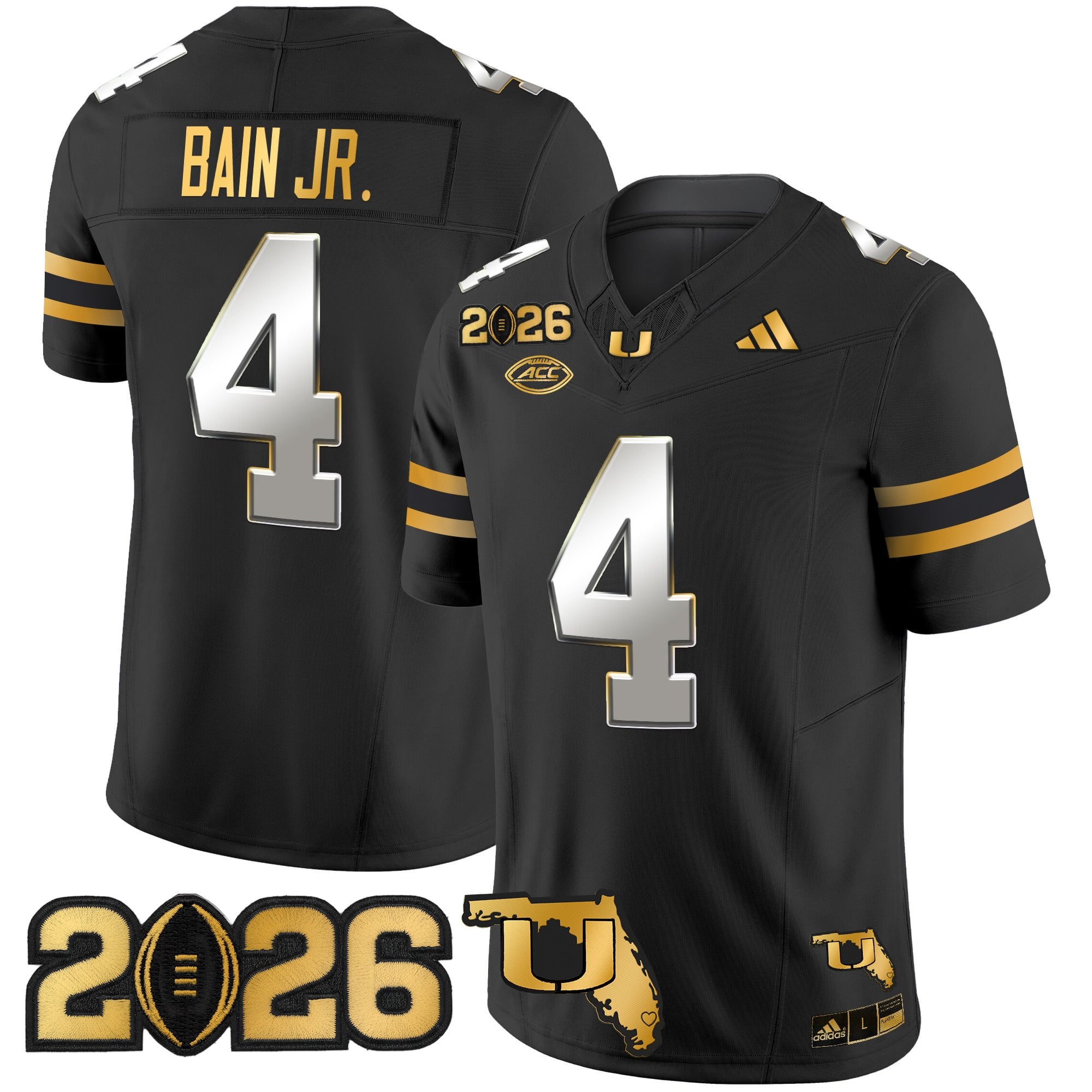 Men's Miami Hurricanes 2026 CFP Final & Florida Patch Gold Vapor Limited Jersey - All Stitched