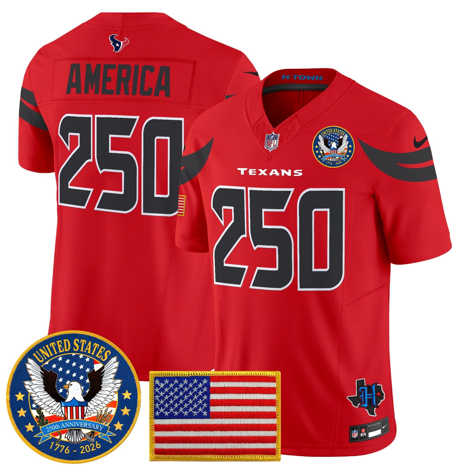 Men's Houston Texans "United States 250th Anniversary Patch" Vapor Limited Jersey - All Stitched
