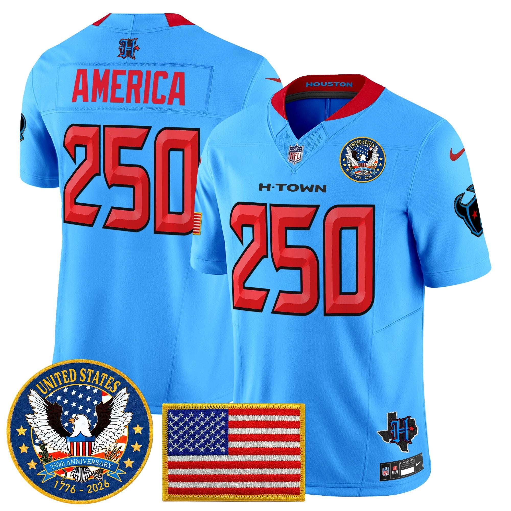 Men's Houston Texans "United States 250th Anniversary Patch" Vapor Limited Jersey - All Stitched